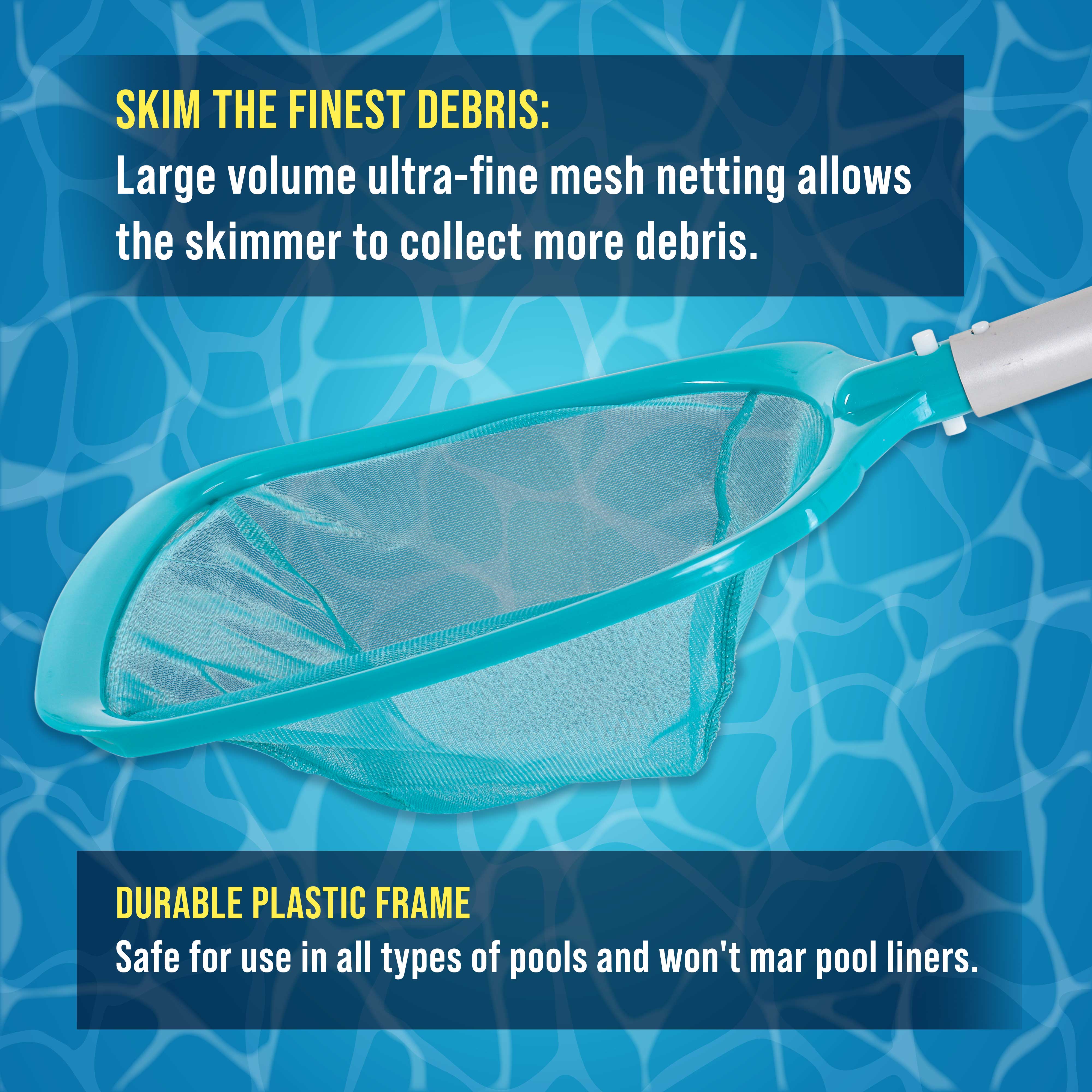 11.5 Foot Swimming Pool Leaf Skimmer Net with Telescopic Aluminum Pole - 8-Section Deep Fine Mesh Netting for Efficient Debris Removal | Perfect for In-Ground & Above Ground Pools, Spas, and Backyard Maintenance