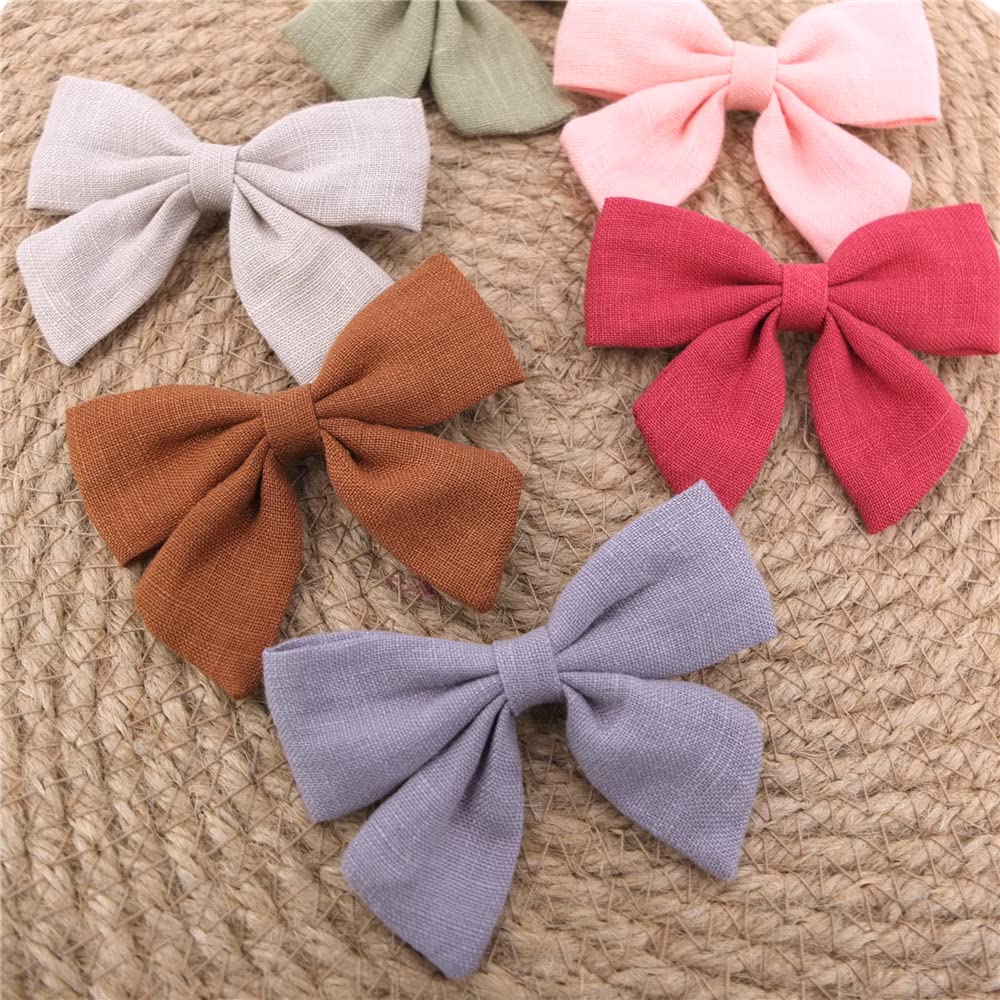 12 PCS Linen Bow Hair Clips for Baby Girls - Alligator Clips Hair Accessories for Infants & Toddlers - 3.2