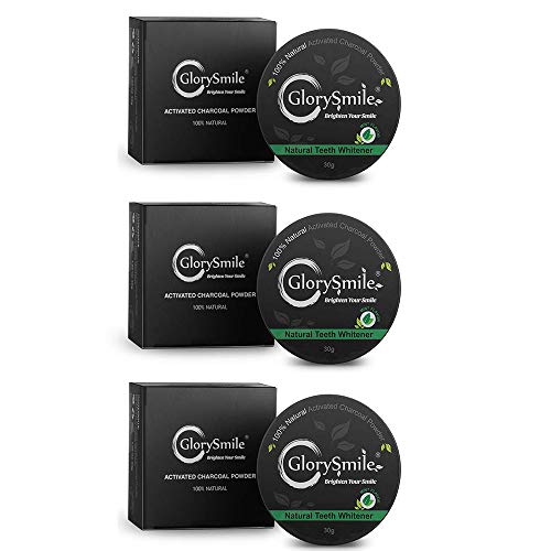 GlorySmile Organic Coconut Activated Charcoal Teeth Whitening Powder - 3 Pack, Natural Mint Flavor for Brighter Smile | Effective Alternative to Whitening Toothpaste, Kits & Strips | Perfect for Home Dental Care & Travel Oral Hygiene