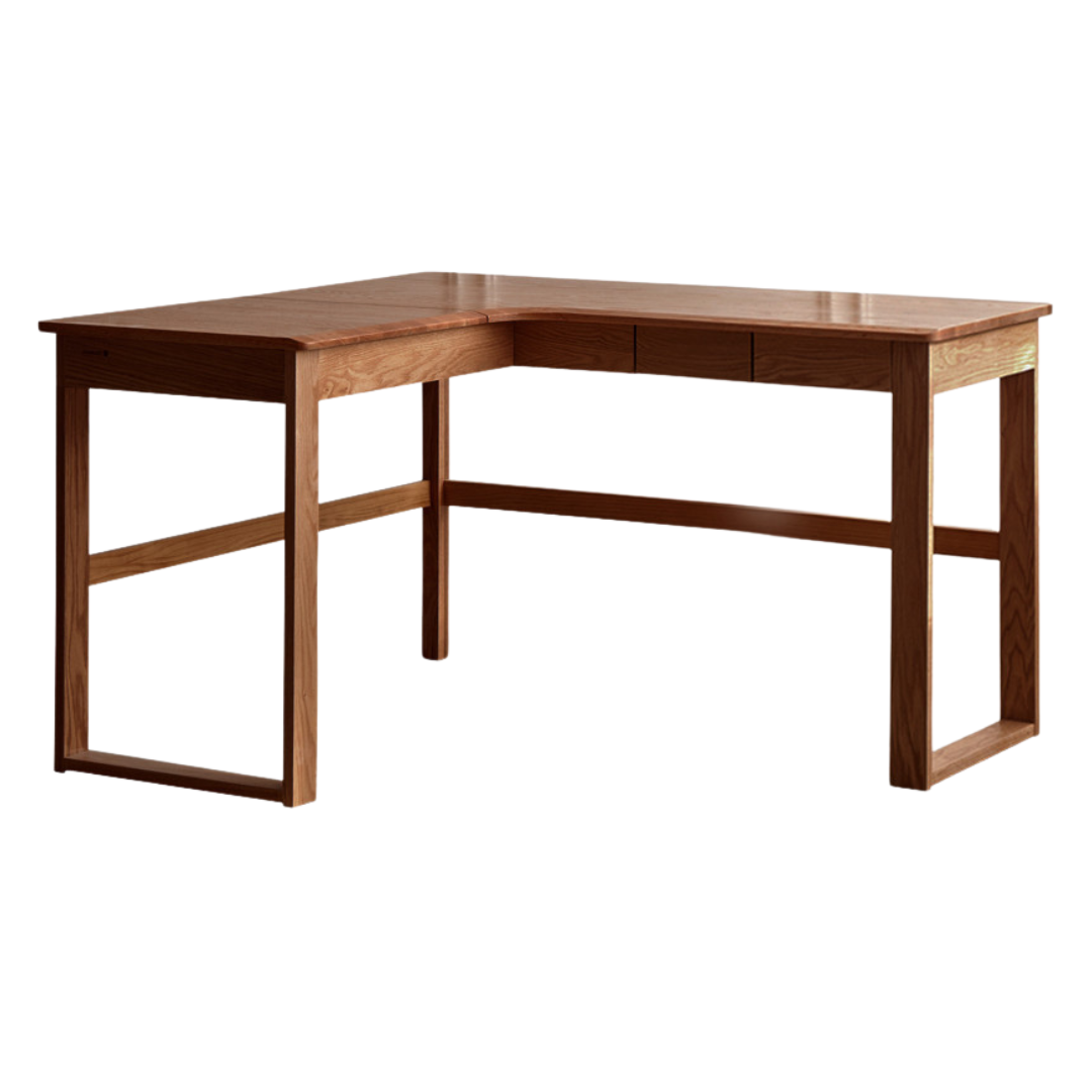 Solid Black Walnut & Oak Wood Corner Desk Bookshelf - Stylish Home Office Storage for Books, Decor & Essentials