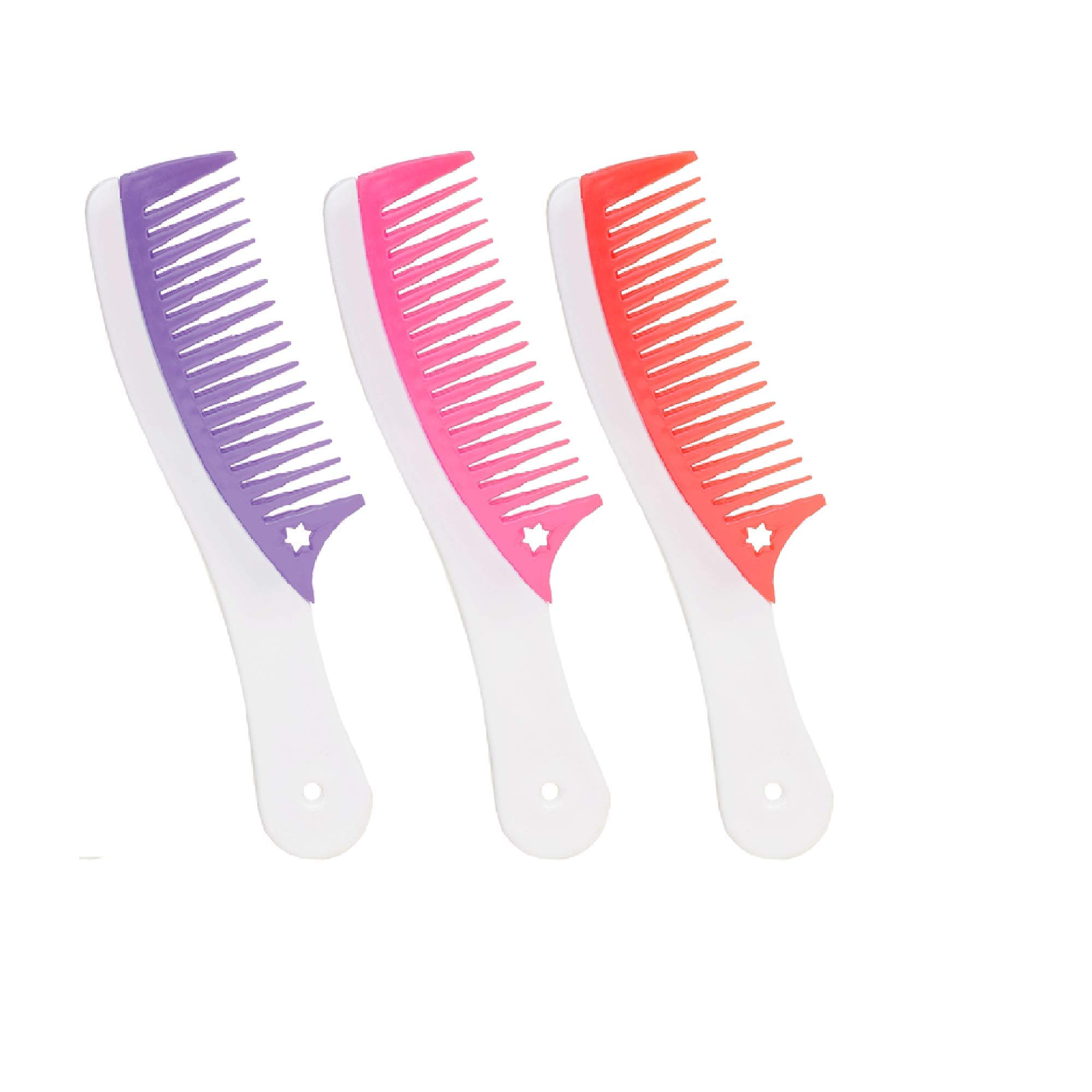 Premium Cellulose Acetate Wide-Tooth Comb for Fine, Thick & Curly Hair - Gentle Detangling & Styling (3-Pack) - Perfect for Wet Hair, Travel & Salon Use