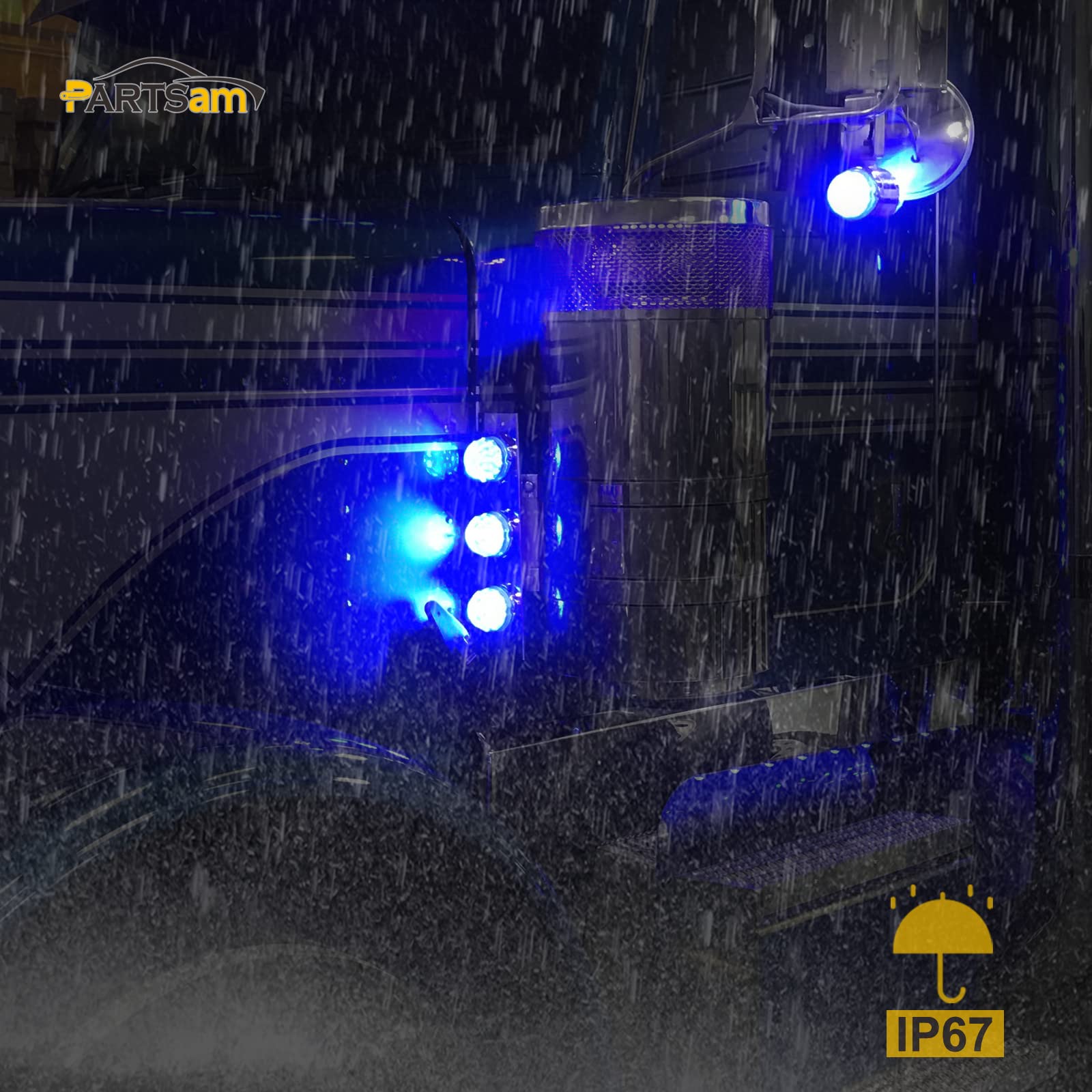 Partsam 1Pc Dual Revolution Watermelon Light - 17LED Amber Turn Signal & Blue Auxiliary Underglow Lights for Freightliner, Kenworth, Peterbilt Trucks | Durable Marker Lights for Enhanced Visibility & Safety in Night Driving & Off-Road Conditions
