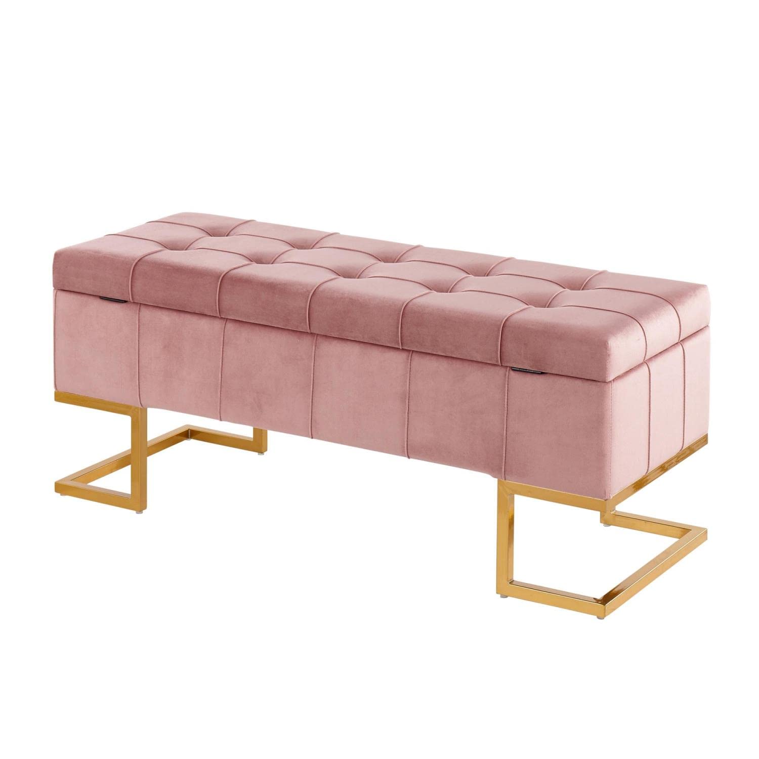 LumiSource Midas Velvet Upholstered Storage Bench - Entryway & Bedroom Organizer with Hidden Storage | Perfect for Small Spaces, Hallway Seating & Closet Organization