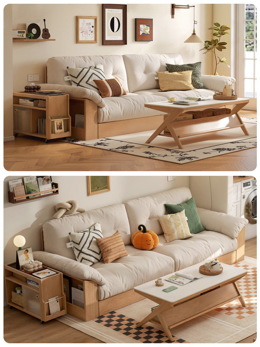 Modern Oak Solid Wood Storage Sofa Set - Log Style Combination Furniture for Living Room, Bedroom & Home Office
