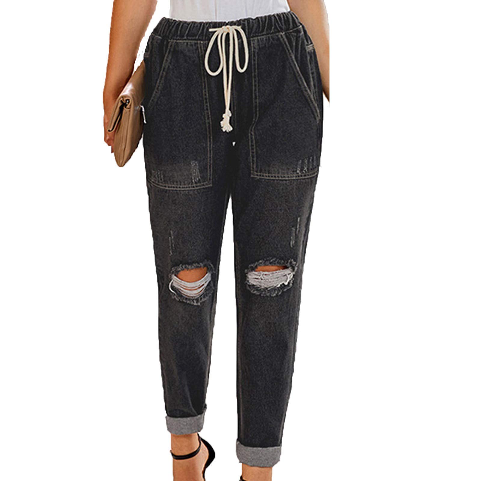 RIJJTRP Women's Low-Rise Flare Jeans - Solid Color Distressed Ankle Pants for Work & Casual Wear | Comfortable Office Outfits & Everyday Fashion