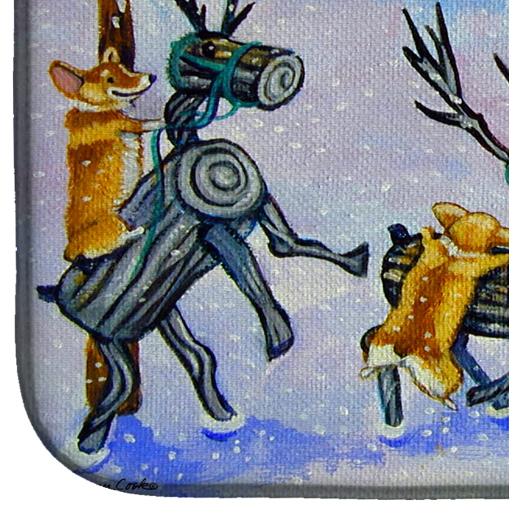 Corgi Christmas Dish Drying Mat - Absorbent Kitchen Counter Mat for Holiday Decor