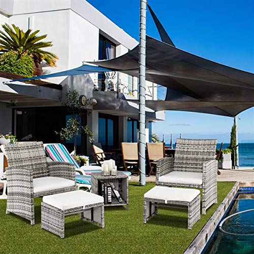 5-Piece Outdoor Rattan Wicker Patio Furniture Set - 2 Chairs, 2 Footstools & Coffee Table in Gray Gradient - Perfect for Backyard, Garden or Poolside Conversation Area