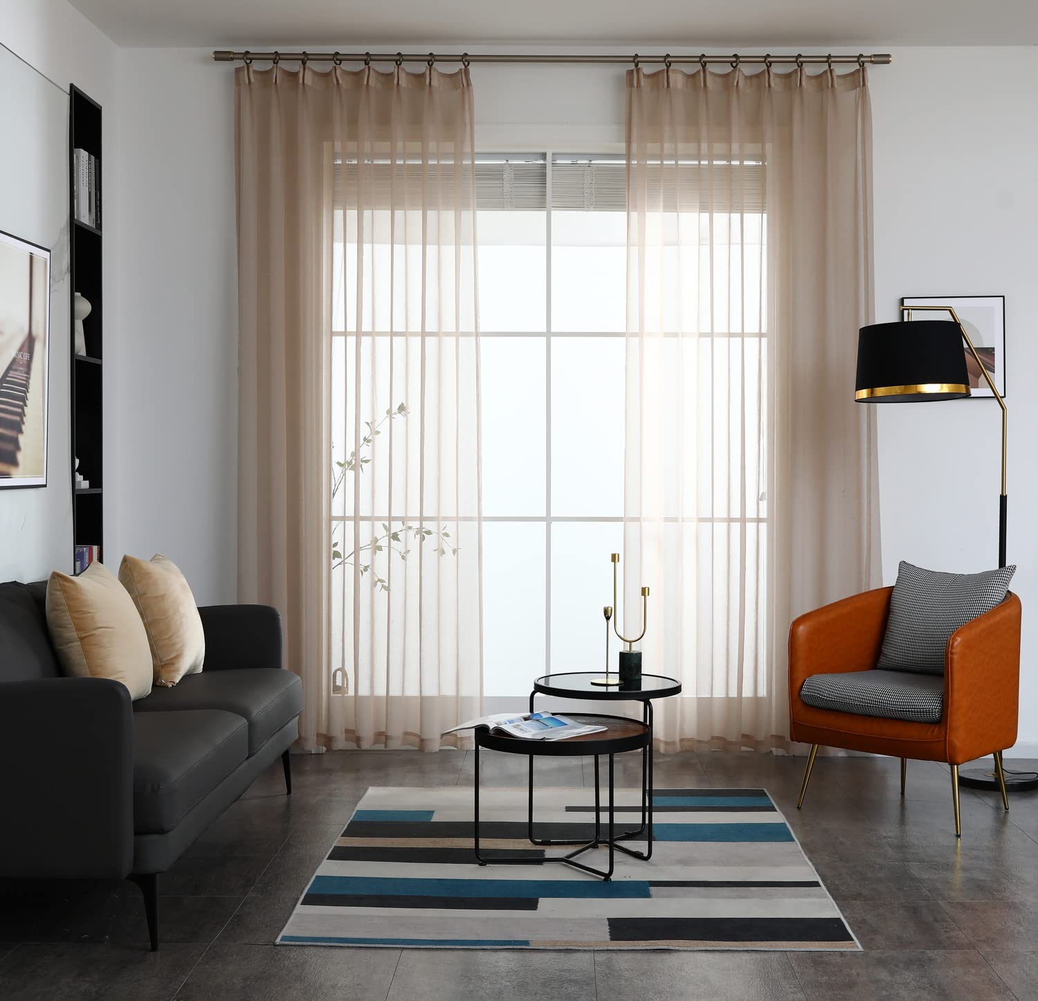 LoyoLady Sheer Champagne Pinch Pleat Curtains - 2 Panels Set, 100