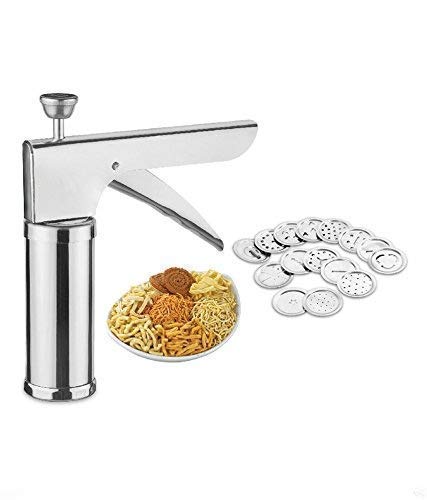 Premium Stainless Steel Kitchen Press - 15-in-1 Multi-Function Sev Maker, Noodle Press & Pasta Maker | Heavy Duty Indian-Made Kitchen Tool for Pasta, Noodles, Cookies & More | Perfect for Home Chefs & Restaurants