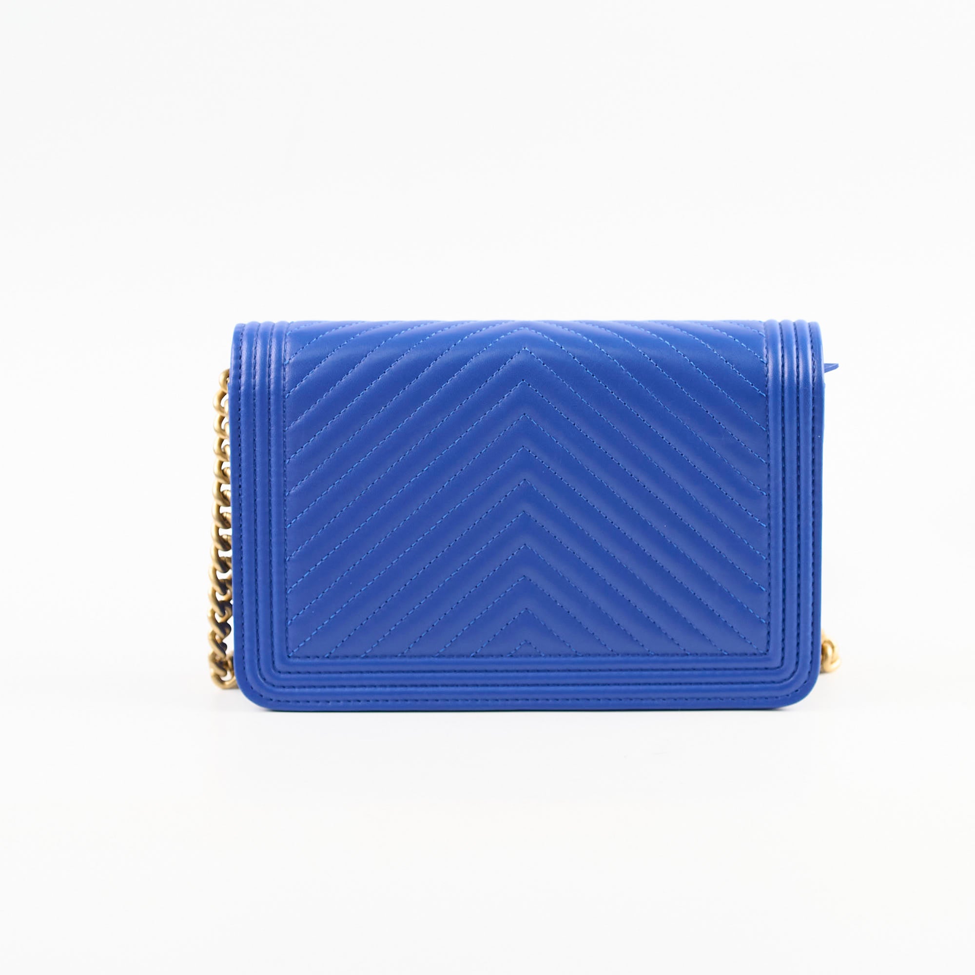 Chanel Boy Wallet on Chain Blue Lambskin Leather Crossbody Bag - Perfect for Evening Out & Daily Use