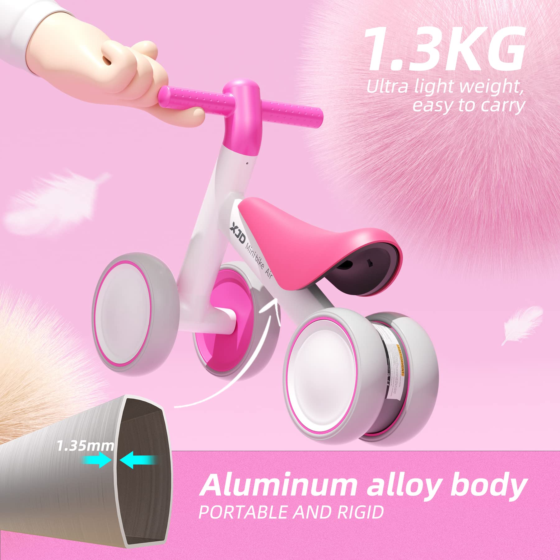 **XJD Baby Balance Bike - No Pedal 4-Wheel Toddler Bike for 1-3 Year Old Boys & Girls (10-36 Months) | First Bike, Birthday Gift, Learning Walker | Perfect for Indoor & Outdoor Play (White Rose)**