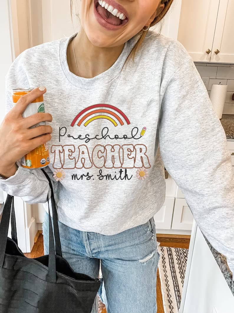 NAZENTI Custom Embroidered Teacher Sweatshirt - Personalized Name Hoodie for Women Educators | Thoughtful Teacher Appreciation Gift for Classroom, School Events & Everyday Wear