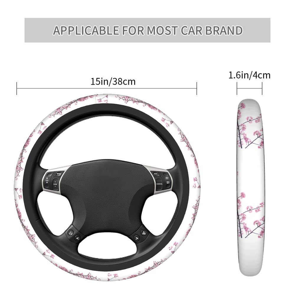 **Swono Cherry Blossom Pink Steering Wheel Cover - Universal 15 Inch Anti-Slip Grip for Women & Men - Beautiful Tokyo Cherry Blossom Design - Perfect for Cars, Trucks & SUVs - Enhances Interior Style & Comfort**
