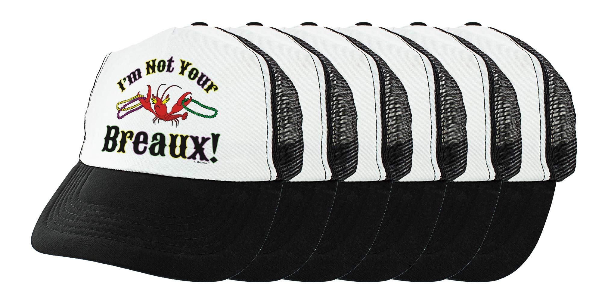 Funny Mardi Gras Hat with Beads - 'I'm Not Your Breaux' Crawfish Design | Festive Trucker Cap for Mardi Gras Parties, Parades & Costume Outfits