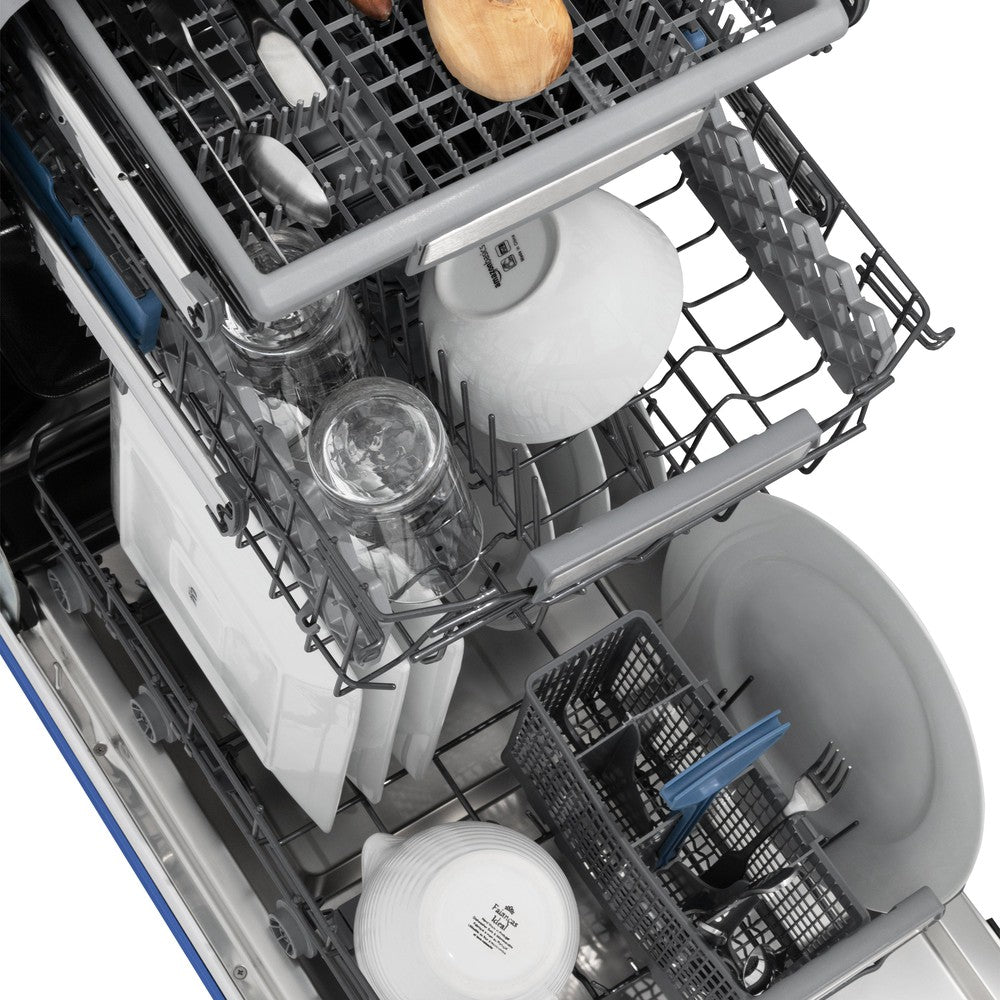 ZLINE 18 Inch Tallac Series 3rd Rack Top Control Dishwasher - Stainless Steel Tub & Blue Matte Panel, 51dBa (DWV BM 18) - Perfect for Modern Kitchens, Small Spaces & Energy-Efficient Homes