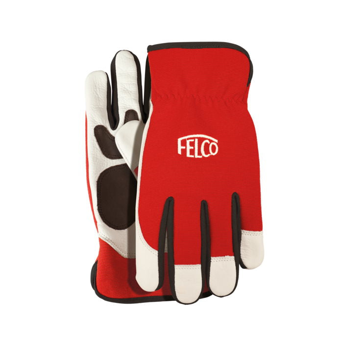 Felco F702L Cow Leather Work Gloves - Red & White, Large Size - Durable & Comfortable for Gardening, Construction & Outdoor Work