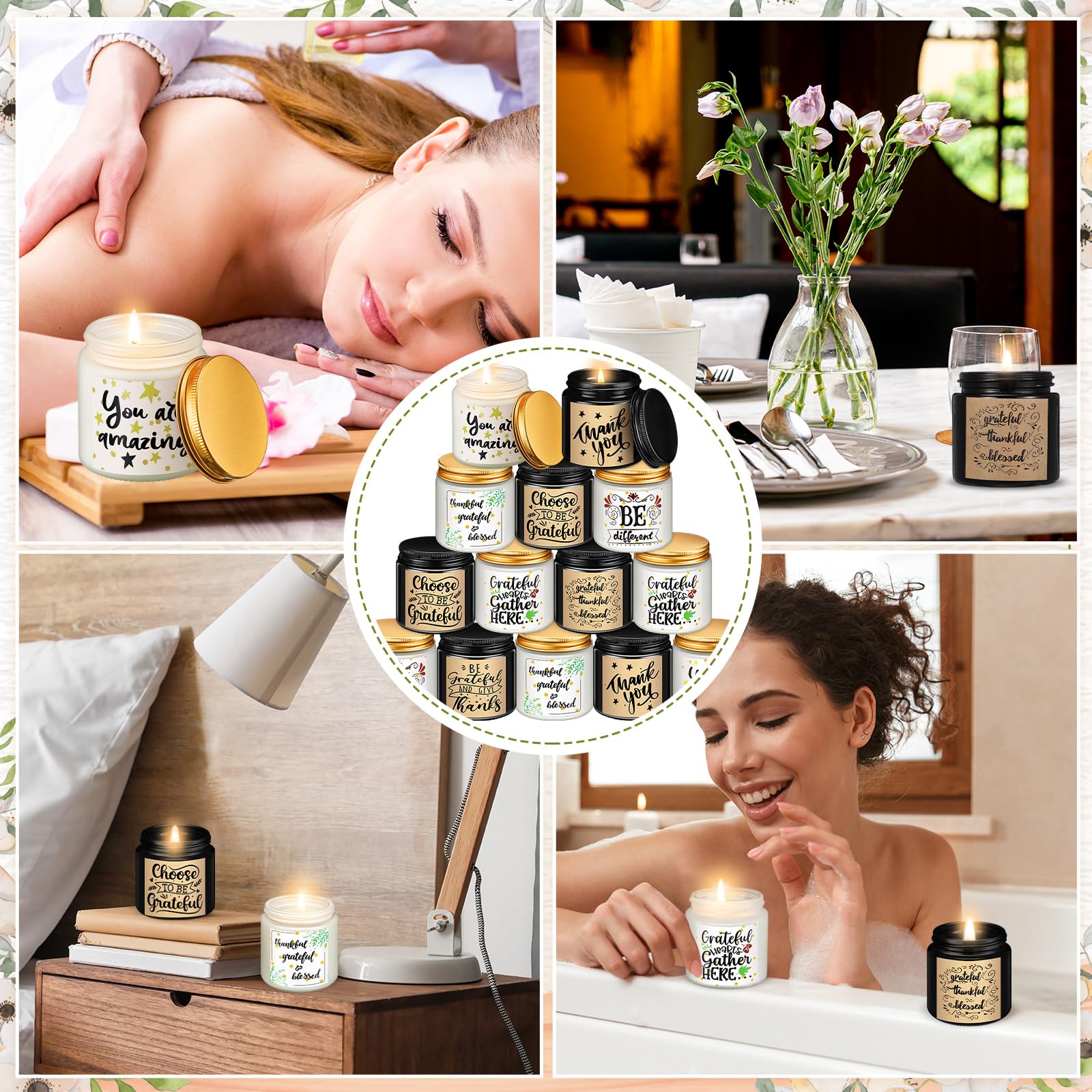 24-Pack MTLEE Scented Soy Wax Candles in Amber & White - 8 Fragrant Varieties for Baby Showers, Birthdays, Weddings - Perfect Thank You Gifts for Mom, Teacher, Coworker, Nurse & Employee Appreciation | Home Decor & Relaxation Aromatherapy
