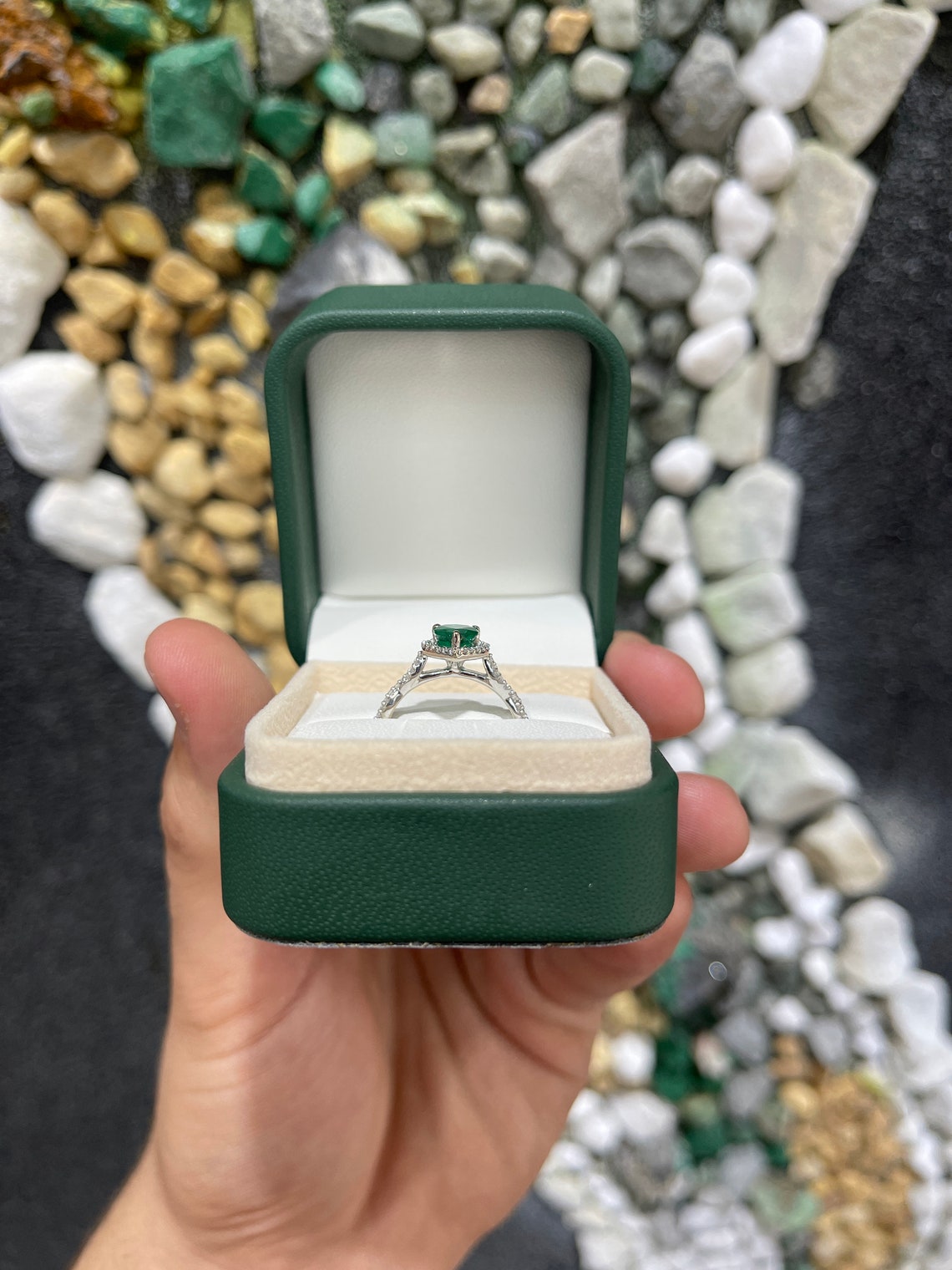 1.30tcw Natural Emerald Pear Cut & Diamond Halo Accent 14K White Gold Engagement Ring - Perfect for Proposals, Anniversaries & Special Occasions