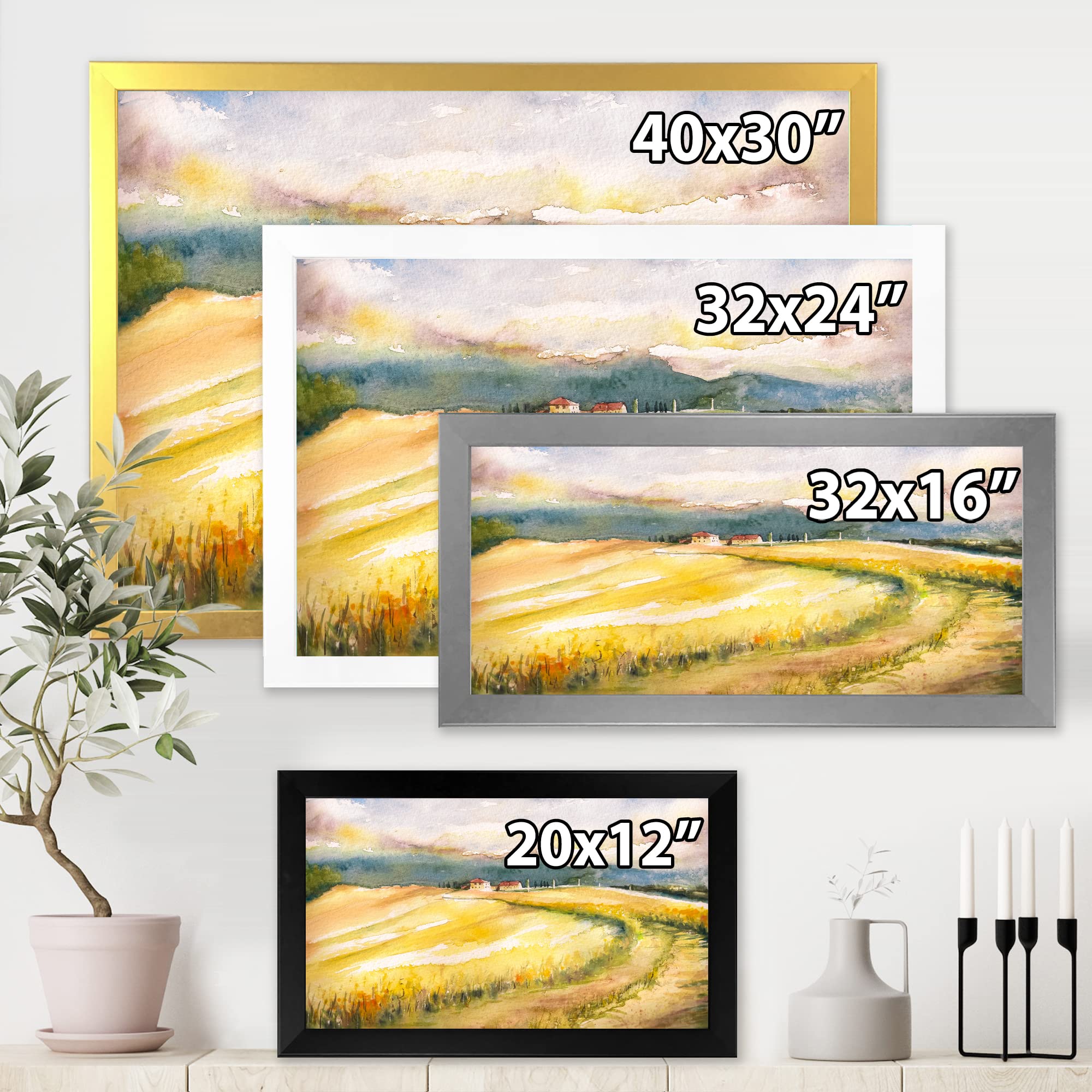 DesignQ Golden Fields of Tuscany Italy Country Framed Wall Art - Premium Canvas Painting for Living Room, Bedroom & Office Decor