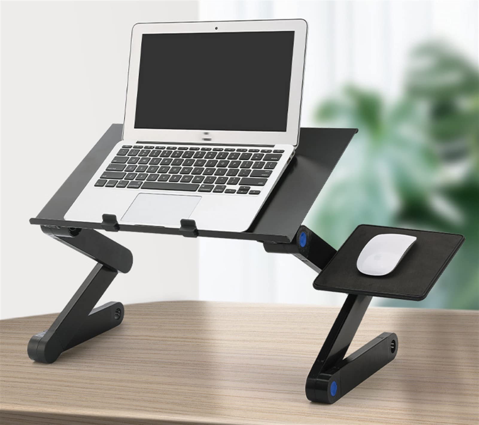 BIAOYOU Adjustable Laptop Stand with Cooling Fan - Portable Folding Lap Desk for Bed, Sofa & Office - Ergonomic Laptop Table with Mouse Pad (Black) - Perfect for Work, Study & Gaming in Bed or Couch