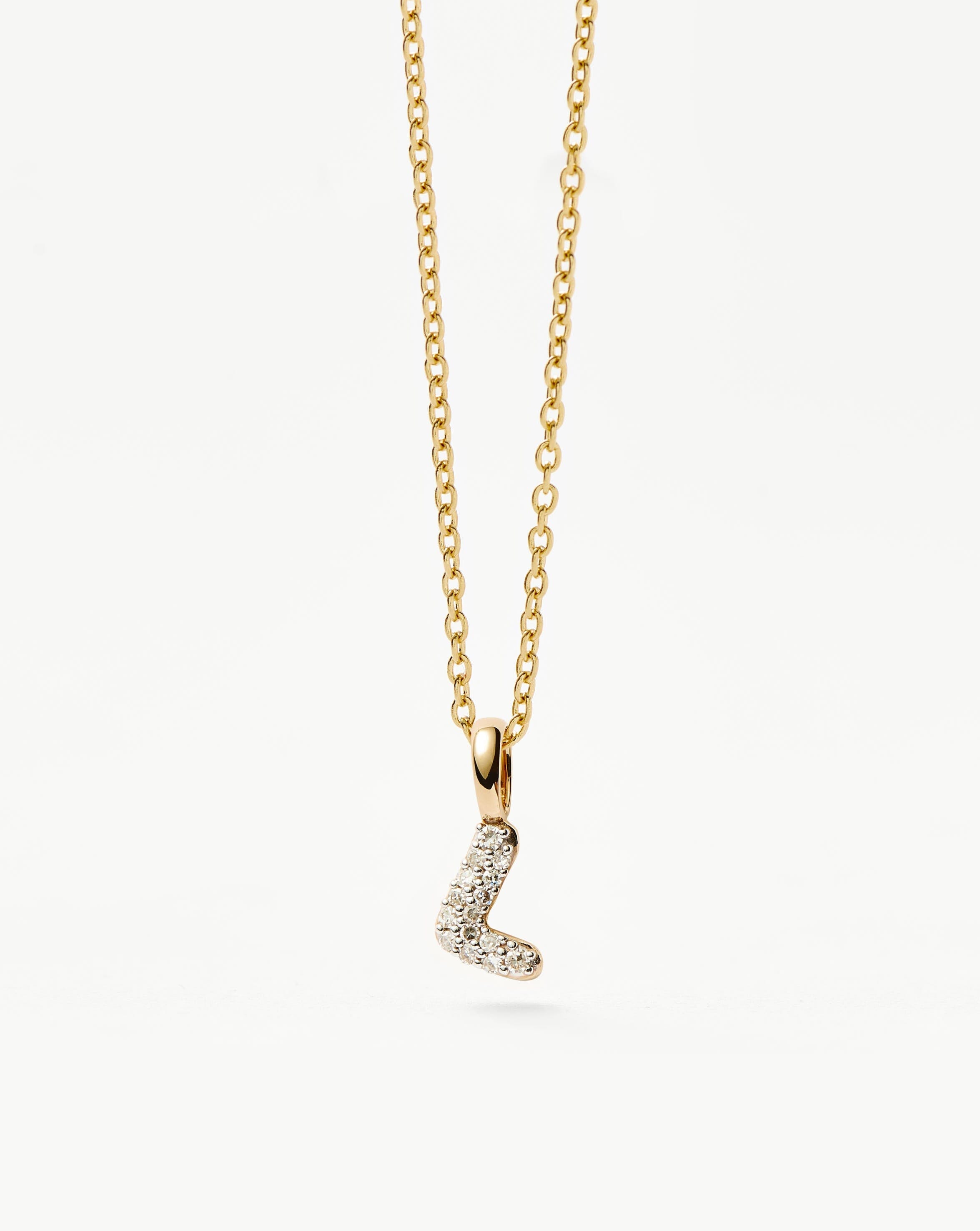 14K Solid Yellow Gold Plated Diamond Initial Mini Pendant Necklace - Personalized Letter L Jewelry for Women, Gift for Her, Birthday, Anniversary, Valentine's Day