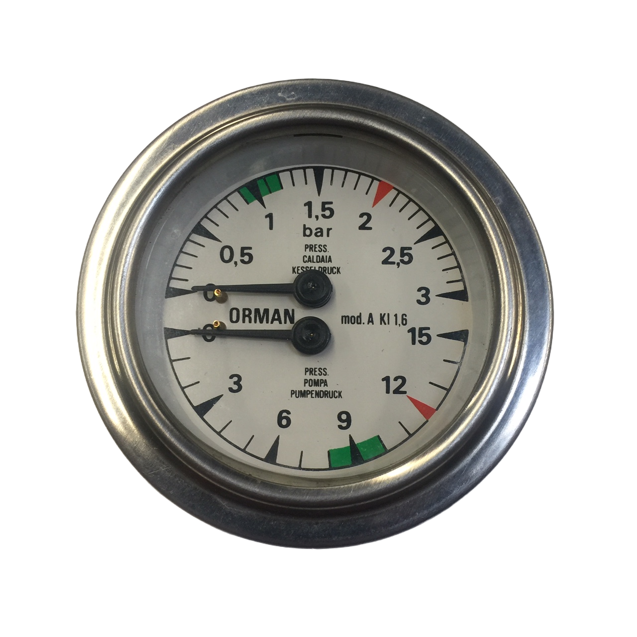 Bezzera Dual Pressure Gauge BE 7432524 - Professional Espresso Machine Accessory for Home & Commercial Use