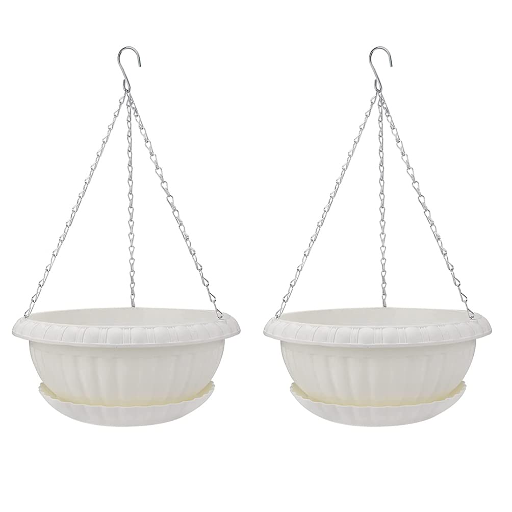 2-Pack Cabilock Hanging Flower Pots with Trays - Wall Mounted Planters for Indoor & Outdoor Decor, Balcony, Garden, and Patio Hanging Planter Set