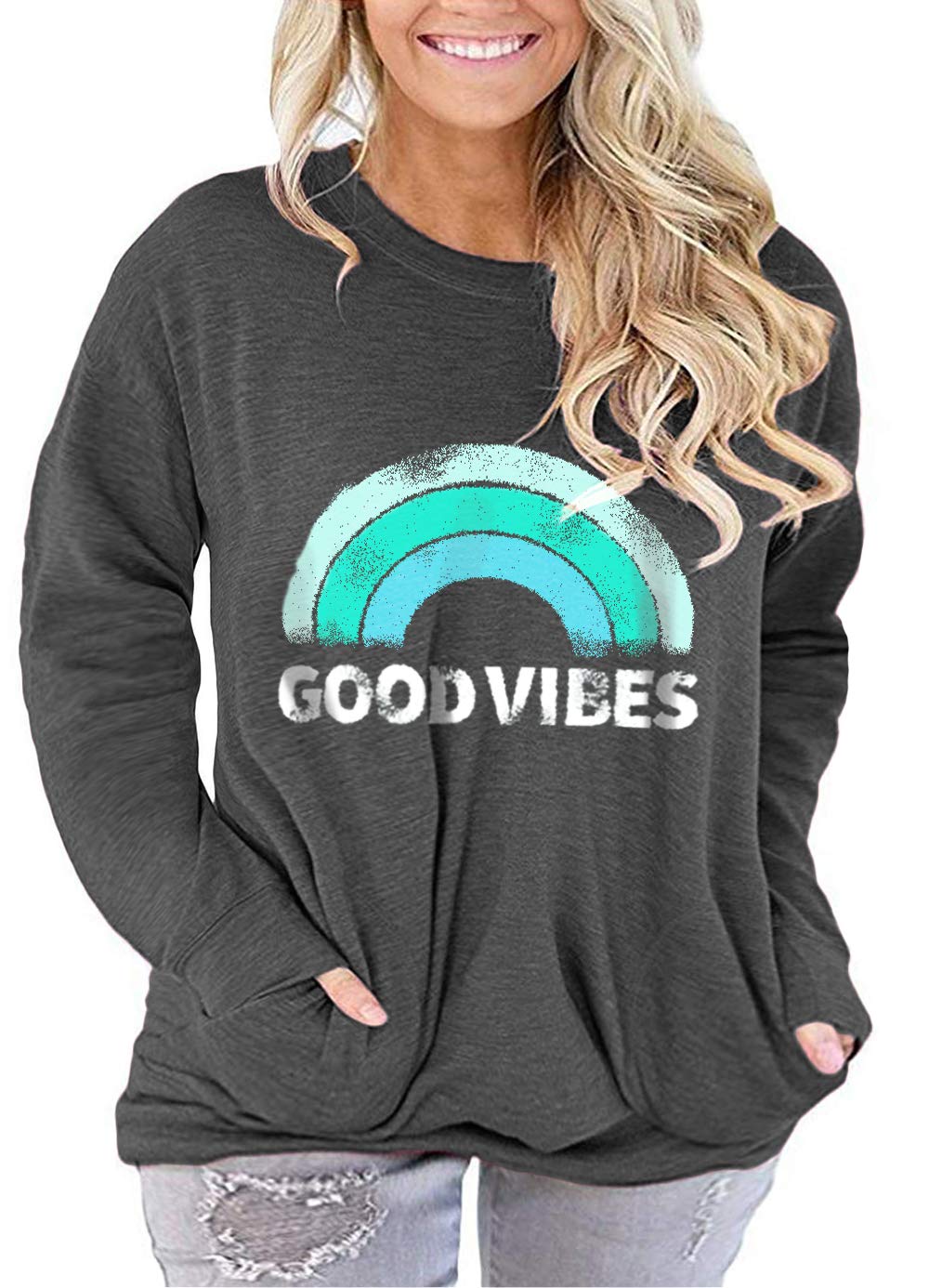 AURISSY Women's Plus Size Long Sleeve Sweatshirt with Pockets - Cozy Casual Pullover for Fall & Winter, Lounge Wear, Workout, Running, Travel