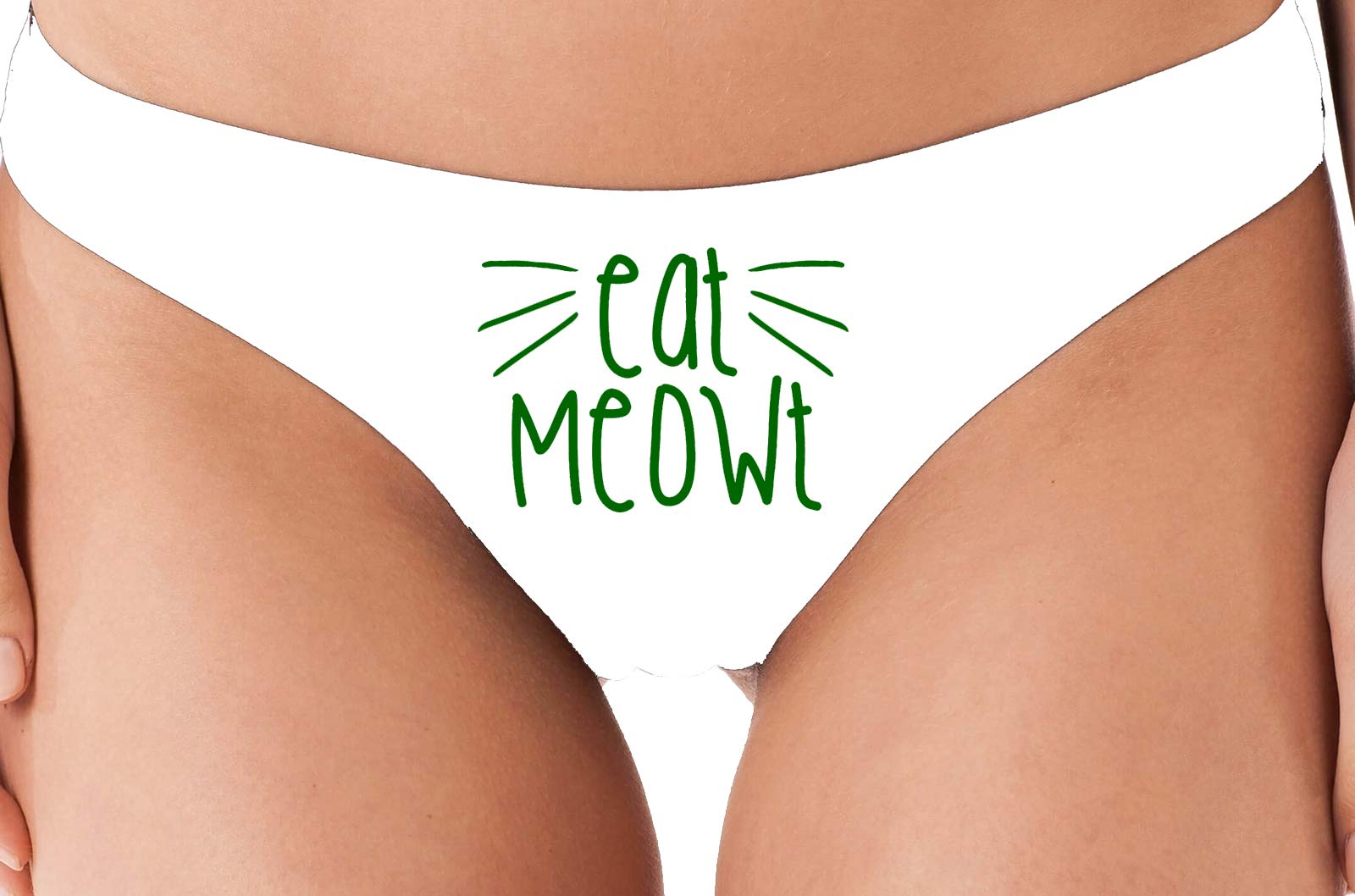 Knaughty Knickers 'Eat Meowt' Pussy Cat Whiskers Kitten Lingerie - Sexy Pet Play Thong for Roleplay & Couples Fun - Perfect for Valentine's Gift & Boudoir Photography