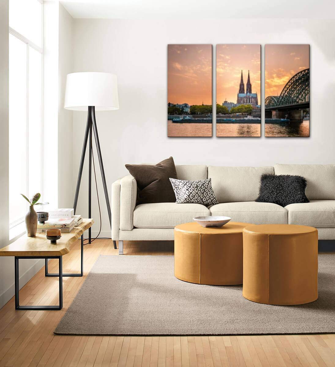 Blaverr 3 Panel Wall Art - Modern Canvas Prints of Cologne Germany City Skyline at Sunset with Iconic Bridge - Home Decor for Living Room & Bedroom - Ready to Hang - Perfect for Gifts & Interior Design