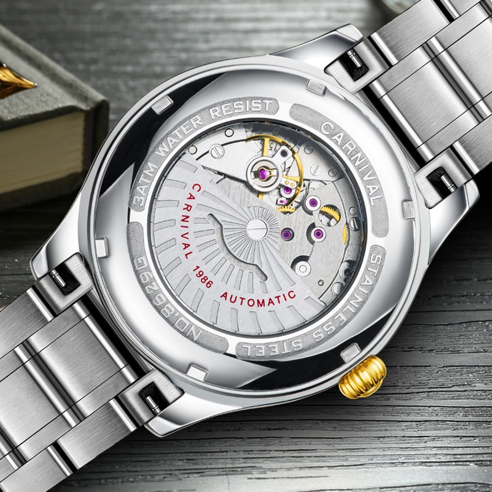 Gosasa Swiss Made Men's Luxury Gold Watch - Automatic Analog Display with Calendar, Week Indicator & Luminous Hands - 18K Gold Plated Stainless Steel Diamond Watch for Business, Formal Events & Gifts
