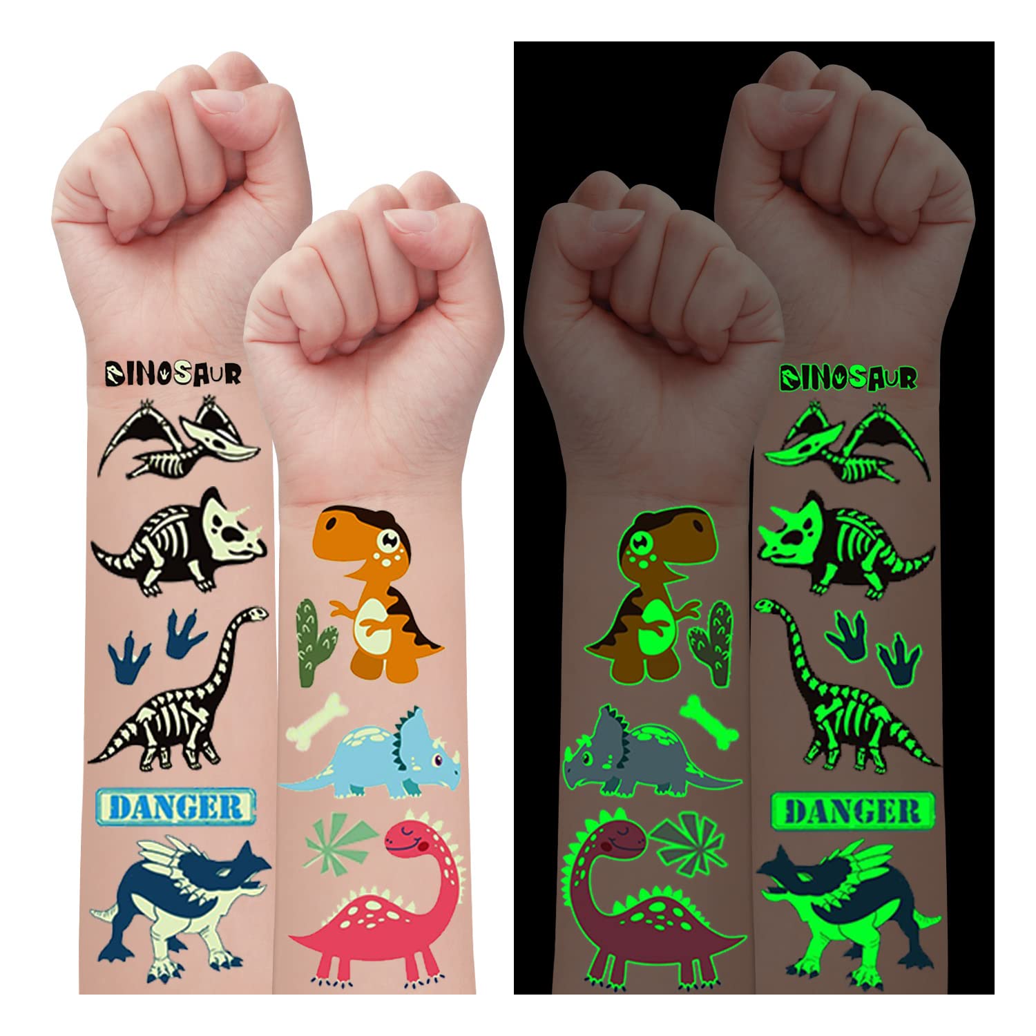 160 PCS Glow in the Dark Dinosaur Temporary Tattoos for Kids - Fun Party Favors, Birthday Decorations, Stocking Stuffers for Boys & Girls (20 Sheets) - Perfect for Birthday Parties, Halloween Costumes & Dinosaur Themed Events