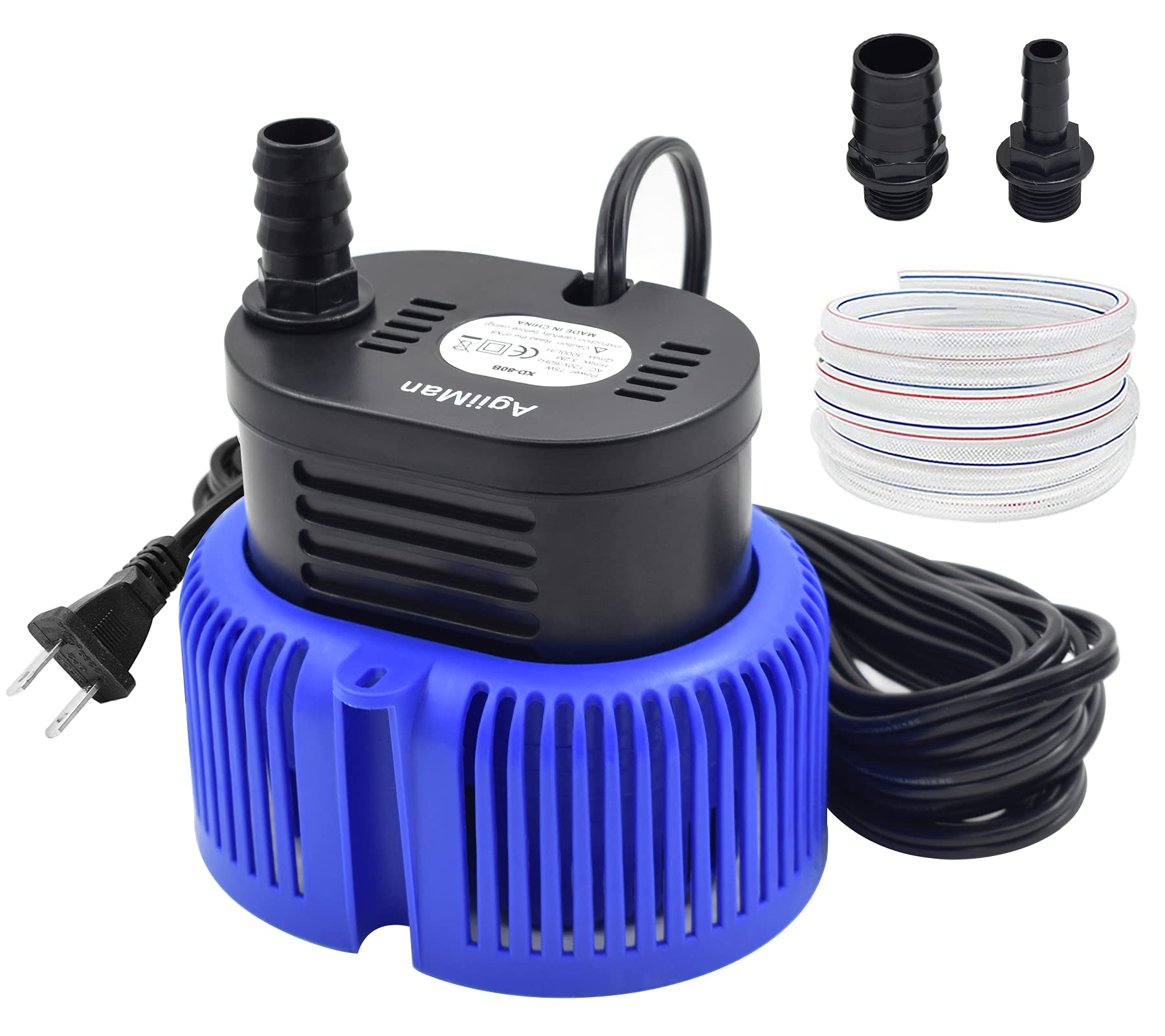 AgiiMan 850 GPH Pool Cover Pump - Submersible Above Ground & Inground Swimming Pool Water Removal Pump with 16ft Drainage Hose, 25ft Power Cord & 3 Adapters - Perfect for Winter Pool Covers, Flooded Basements & Backyard Drainage