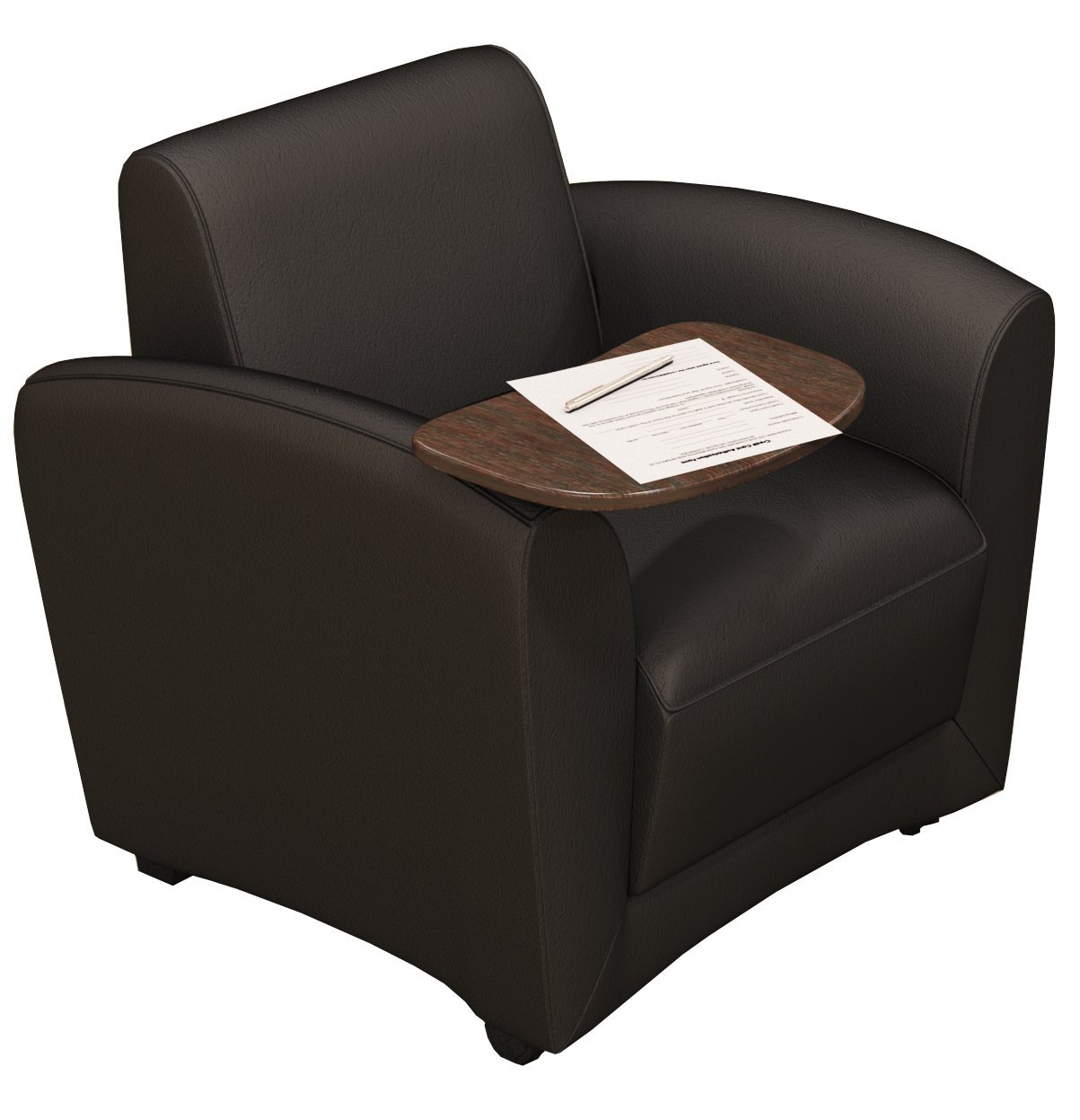 Mayline Santa Cruz Mobile Leather Lounge Chair with Tablet Holder - Chestnut Veneer & Black Leather - Perfect for Office, Home, or Waiting Room Comfort