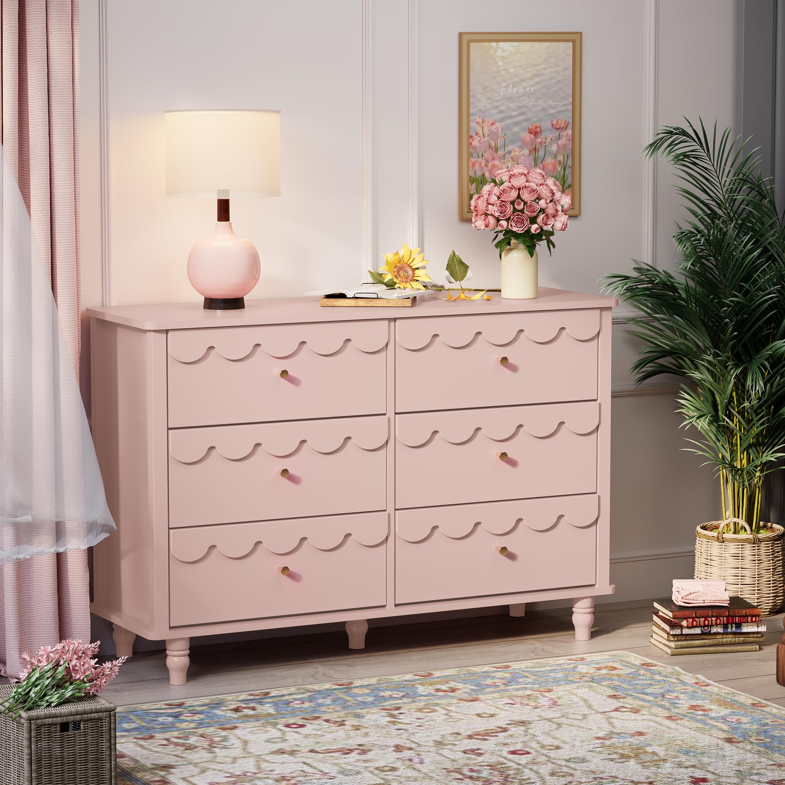 Anbuy 6-Drawer Dresser & 2-Nightstand Set - 3-Piece Bedroom Furniture Combo in Pink | Space-Saving Storage Solution for Small Bedrooms, Guest Rooms & Dorm Rooms