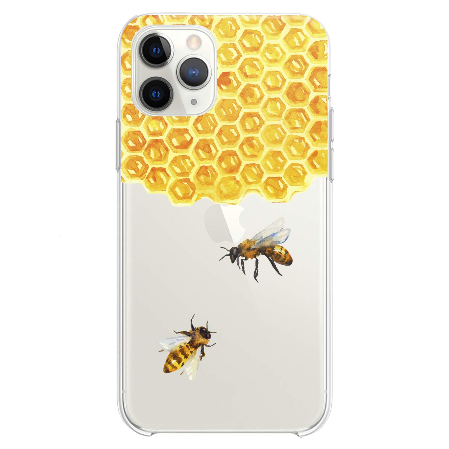 Premium TPU Phone Case for iPhone 16/15/14/13/12/11 Pro Max/Plus/Mini/XS/XR/X/8+/7/6/5/SE - Flexible Silicone Protective Cover with Cute Honeycomb & Bee Design (Clear Yellow) - Perfect for Kids, Teens & Fashion Lovers - Ideal for School, Work & Everyday Protection