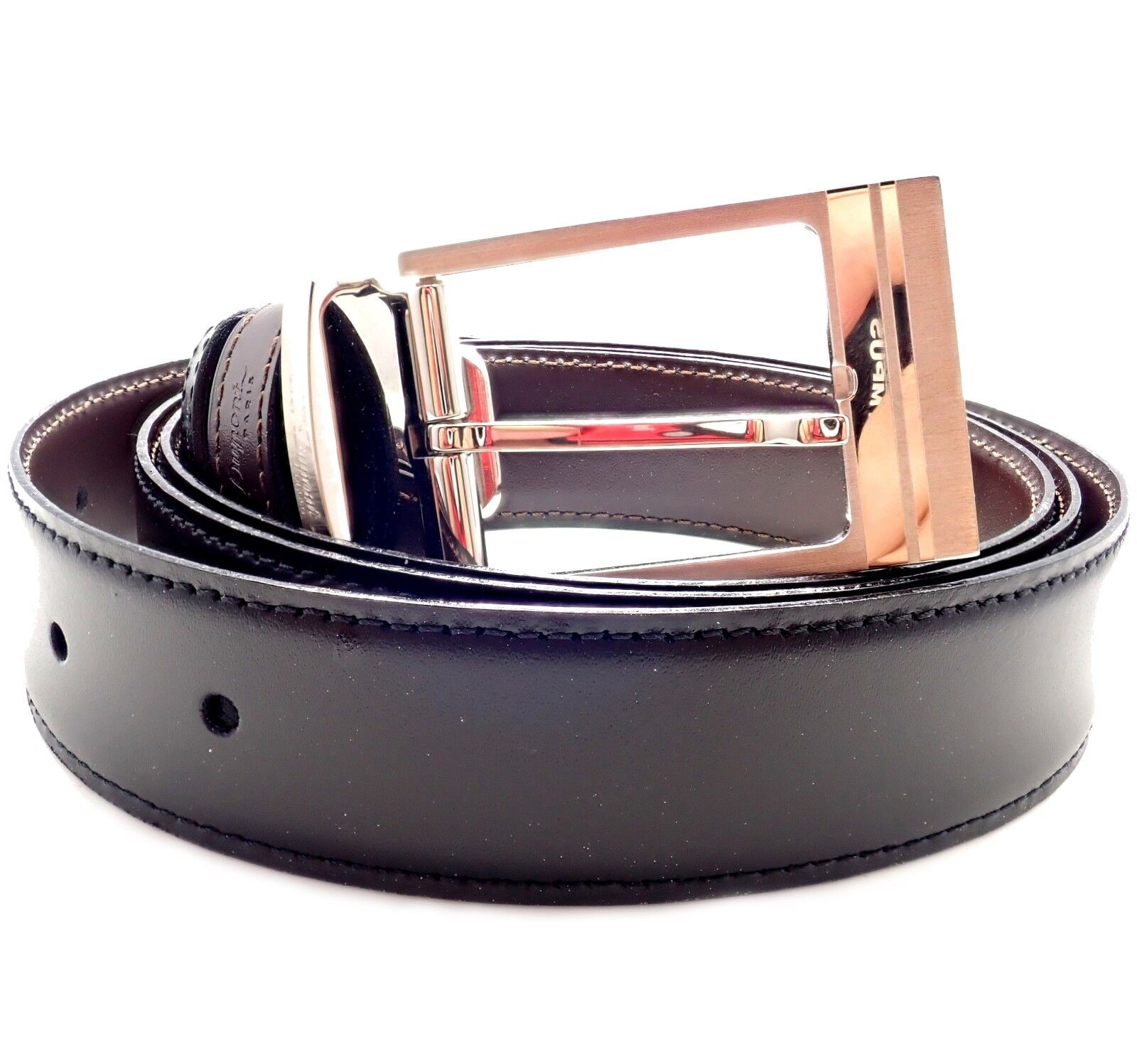 Authentic S.T. Dupont Black Leather Palladium Belt with Gift Box & Certificate - Size 47 - Premium Dress Belt for Men | Perfect for Business, Formal Events & Luxury Gifting