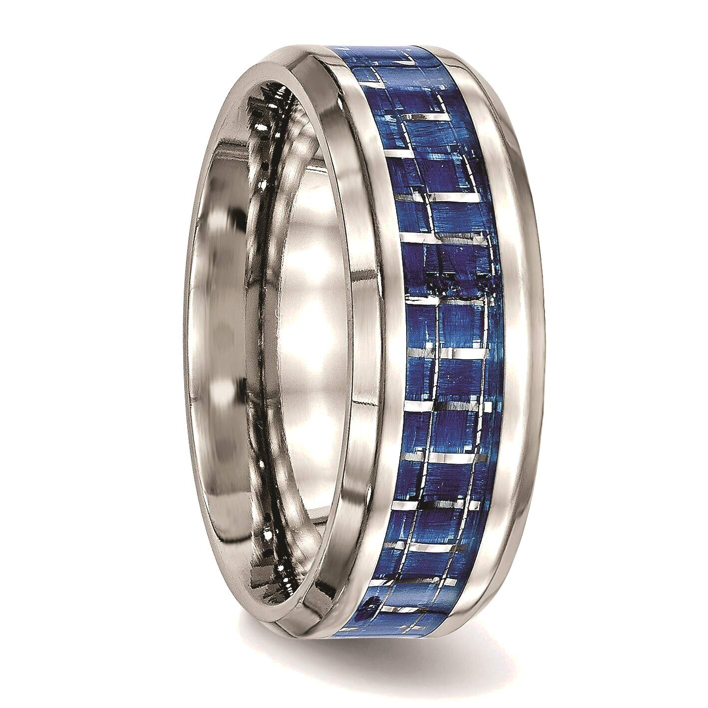 Bonyak Stainless Steel Blue & White Carbon Fiber Inlay Ring - Size 10.5 - Polished Men's Wedding Band - Durable & Hypoallergenic Jewelry for Everyday Wear, Anniversary Gifts & Special Occasions