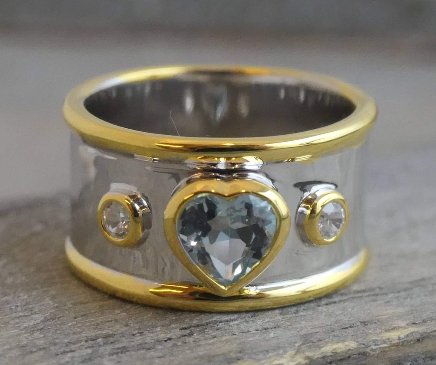 Blue Topaz & Zircon Heart Sterling Silver Ring - Natural December Birthstone Jewelry - Handmade Gift for Women - Valentine's Day, Mother's Day, Birthday Present - Perfect for Romantic Occasions & Special Celebrations