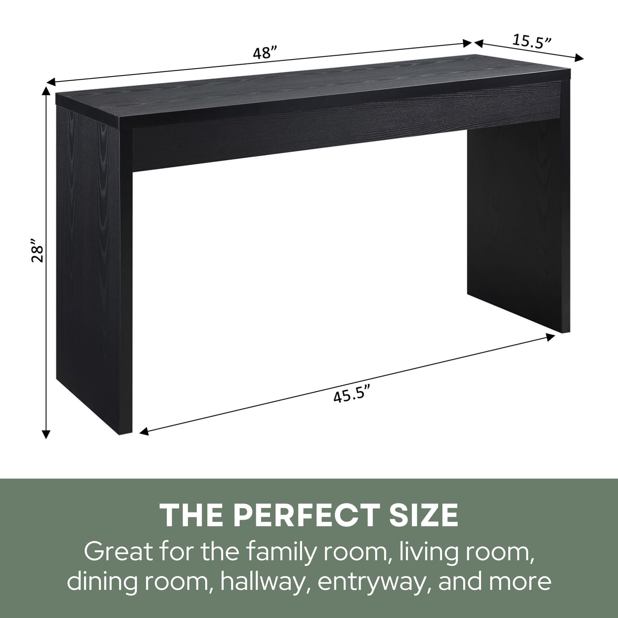 Convenience Concepts Northfield 48-Inch Console Table - Modern Sofa Table for Living Room, Contemporary Entryway Hall Table & Foyer Display Table in Black | Perfect for Home Decor, Small Space Furniture & Apartment Essentials
