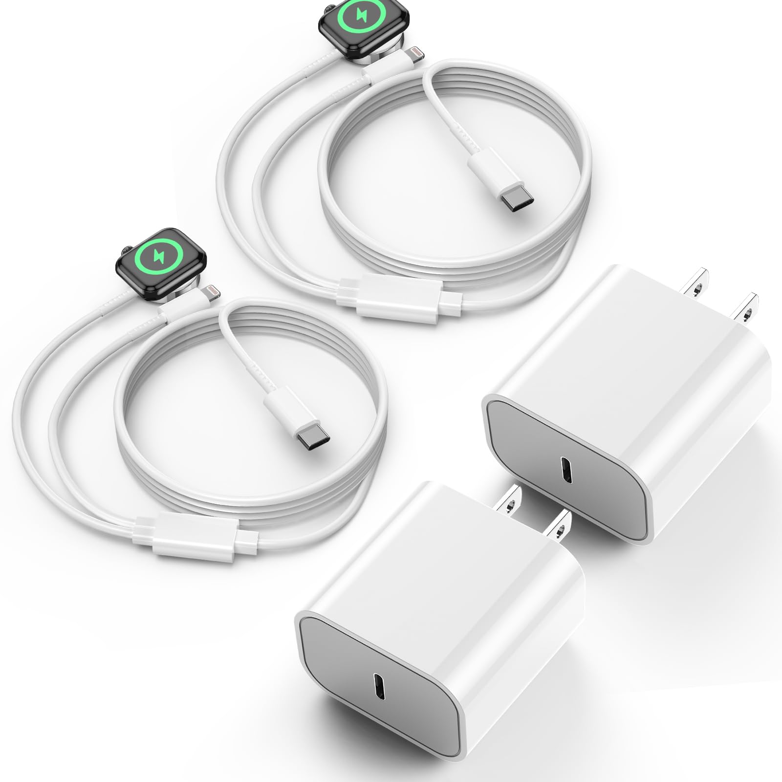 Apple MFi Certified 2-in-1 USB C Fast Charger for iPhone & Apple Watch - 6FT Wireless Charging Cable with 20W Wall Adapter - Compatible with Apple Watch Series 8/7/6/5/SE & iPhone 14/13/12 (2-Pack) - Perfect for Travel, Office & Home Charging