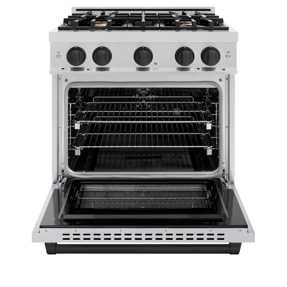 ZLINE Autograph Edition 30-inch 4.2 cu. ft. Dual Fuel Range - 4 Burner Gas Cooktop & Electric Convection Oven - Stainless Steel with Matte Black Accents (HDRZ 30 MB) - Perfect for Modern Kitchens & Professional Cooking