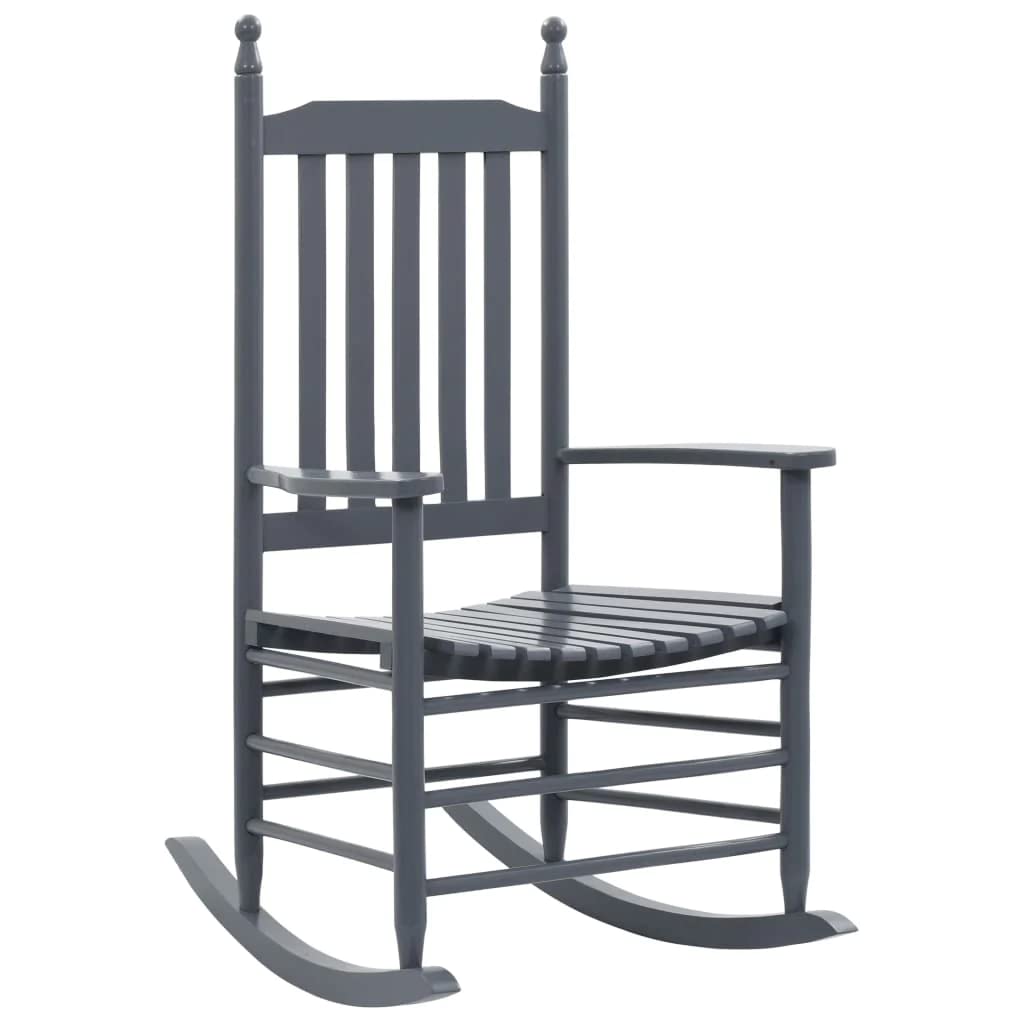 vidaXL Wooden Rocking Chair with Curved Seat - Gray Poplar Wood Armchair for Garden, Patio & Outdoor Relaxation | Comfortable Reclining Chair for Courtyard, Porch & Backyard Seating | Perfect for Reading, Sunbathing & Enjoying Nature