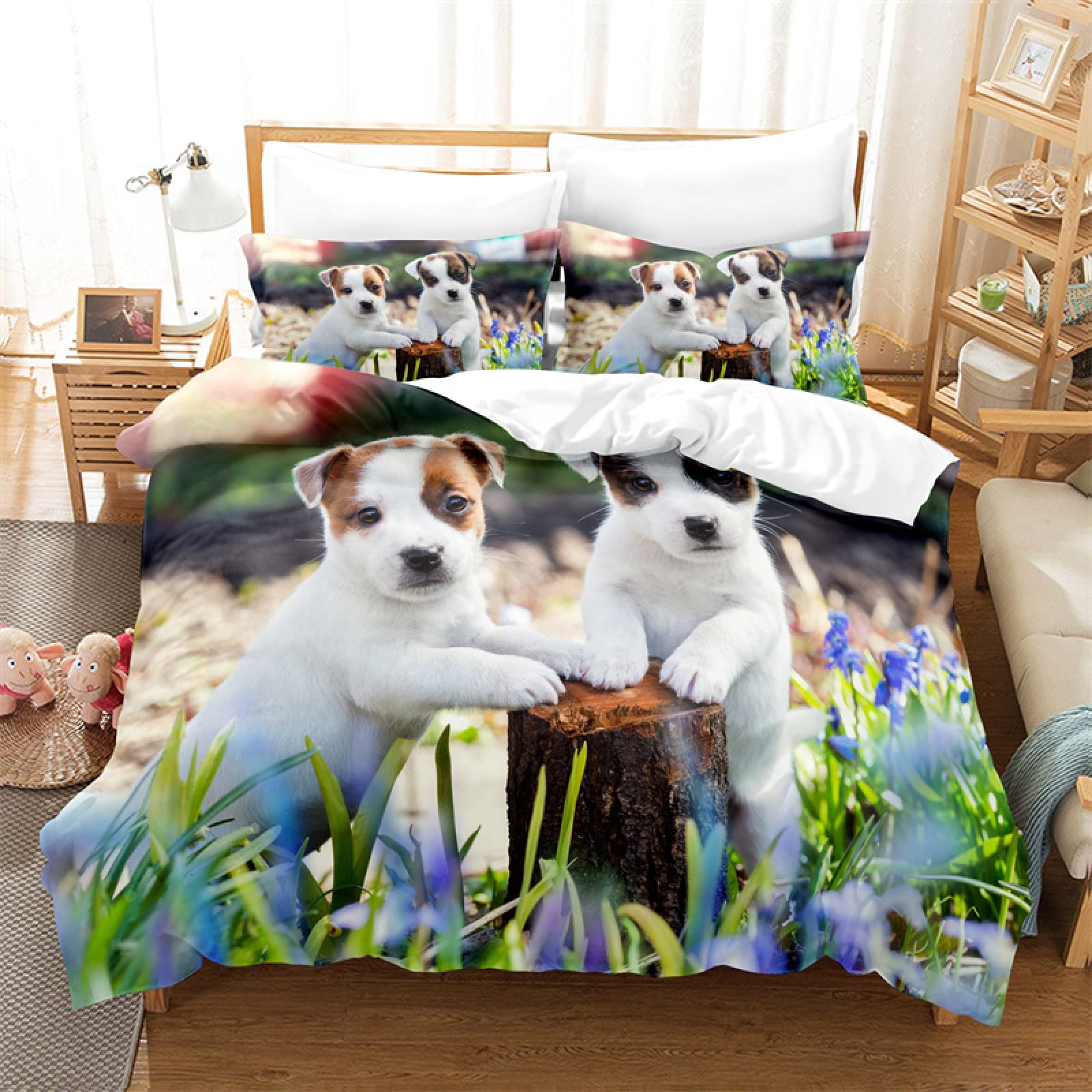 Queen Size Blue Seagull Comforter Set - 110g/㎡ Microfiber Duvet Cover with 2 Pillowcases (20