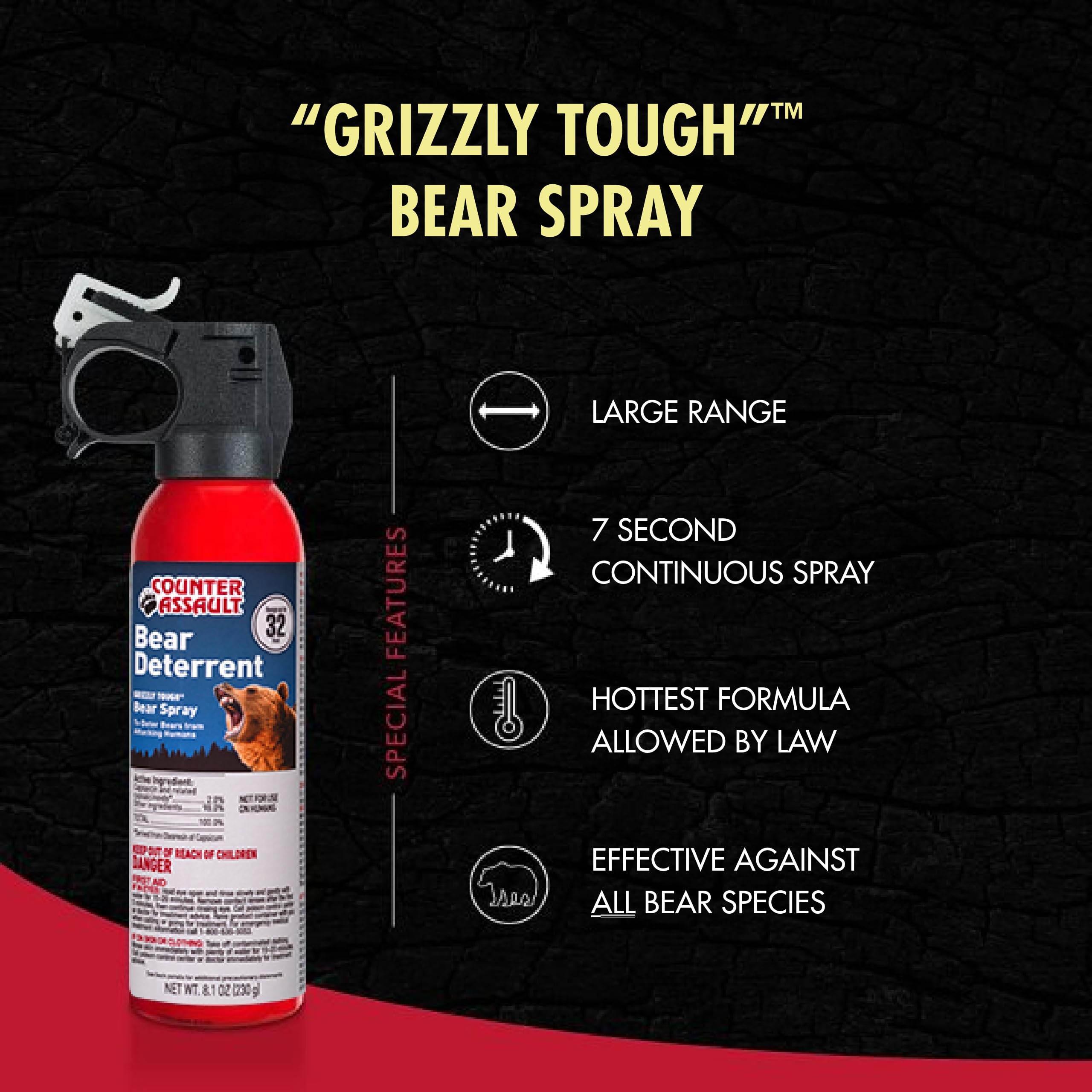 Counter Assault Bear Spray - 2% Capsaicin Bear Deterrent & Pepper Spray for Outdoor Protection - 8.1 oz for Hiking, Camping, Hunting & Wildlife Safety