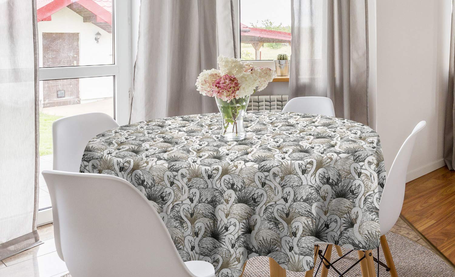 Ambesonne Vintage Flamingo Round Tablecloth - 60