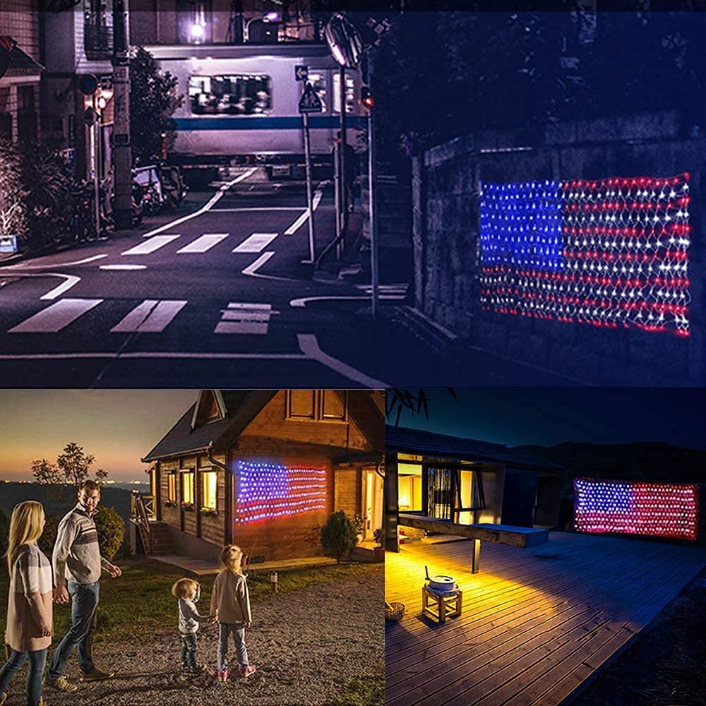 420 LED USA Flag Net Lights - Waterproof Outdoor Patriotic Decoration for Memorial Day, 4th of July, Christmas | Perfect for Porch, Yard, and Holiday Celebrations