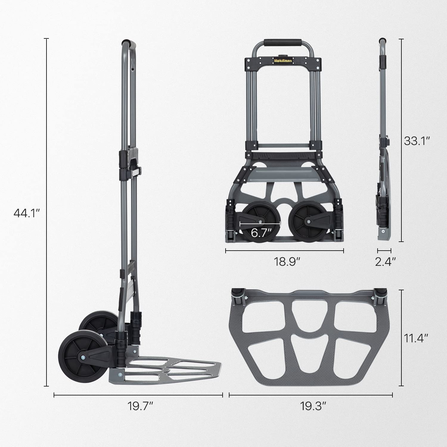 MoNiBloom Folding Hand Truck & Dolly - 220 lb Capacity Heavy-Duty Aluminum Luggage Cart with Telescoping Handle & Wheels - Perfect for Travel, Moving, Warehouse & Retail Use