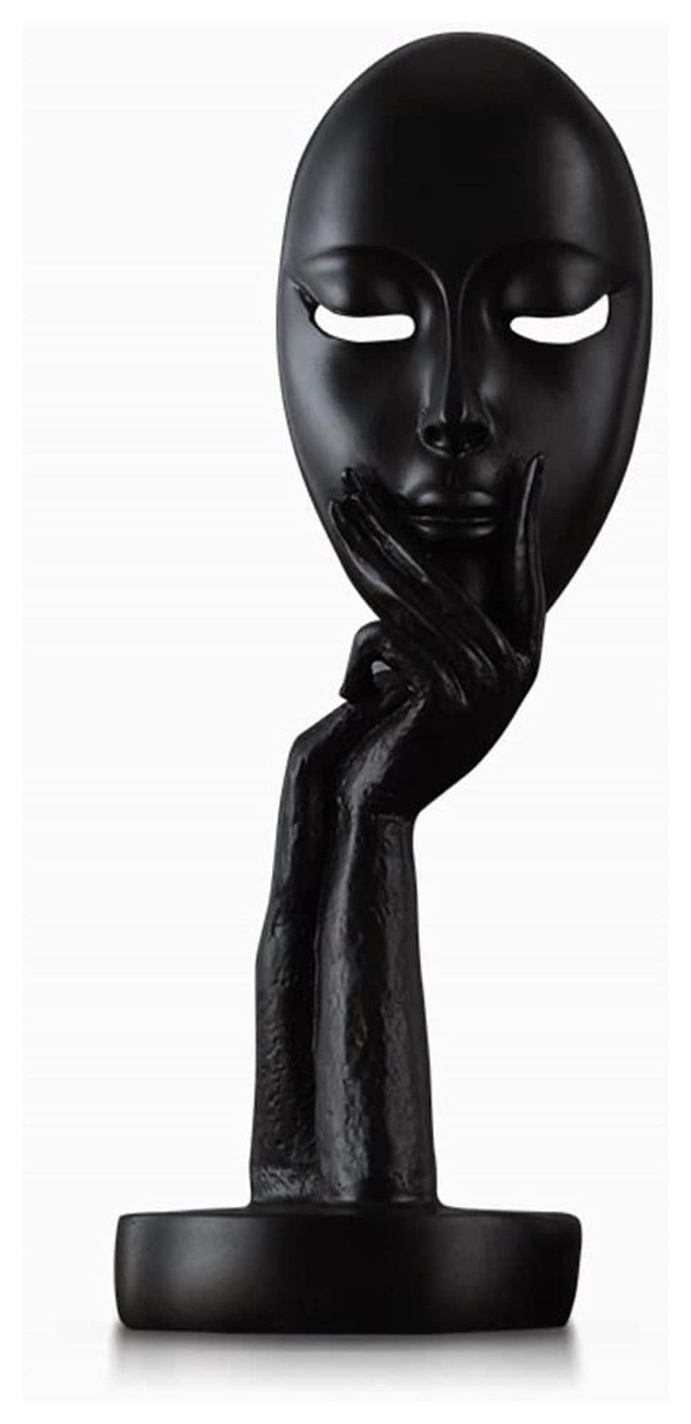 Black & White Resin Thinker Statue - Large & Small Desktop Decor, Woman Face Mask Sculpture, Home & Office Decoration, Unique Art Gift for Collectors & Thinkers - Perfect for Bookshelves, Study Rooms & Meditation Spaces