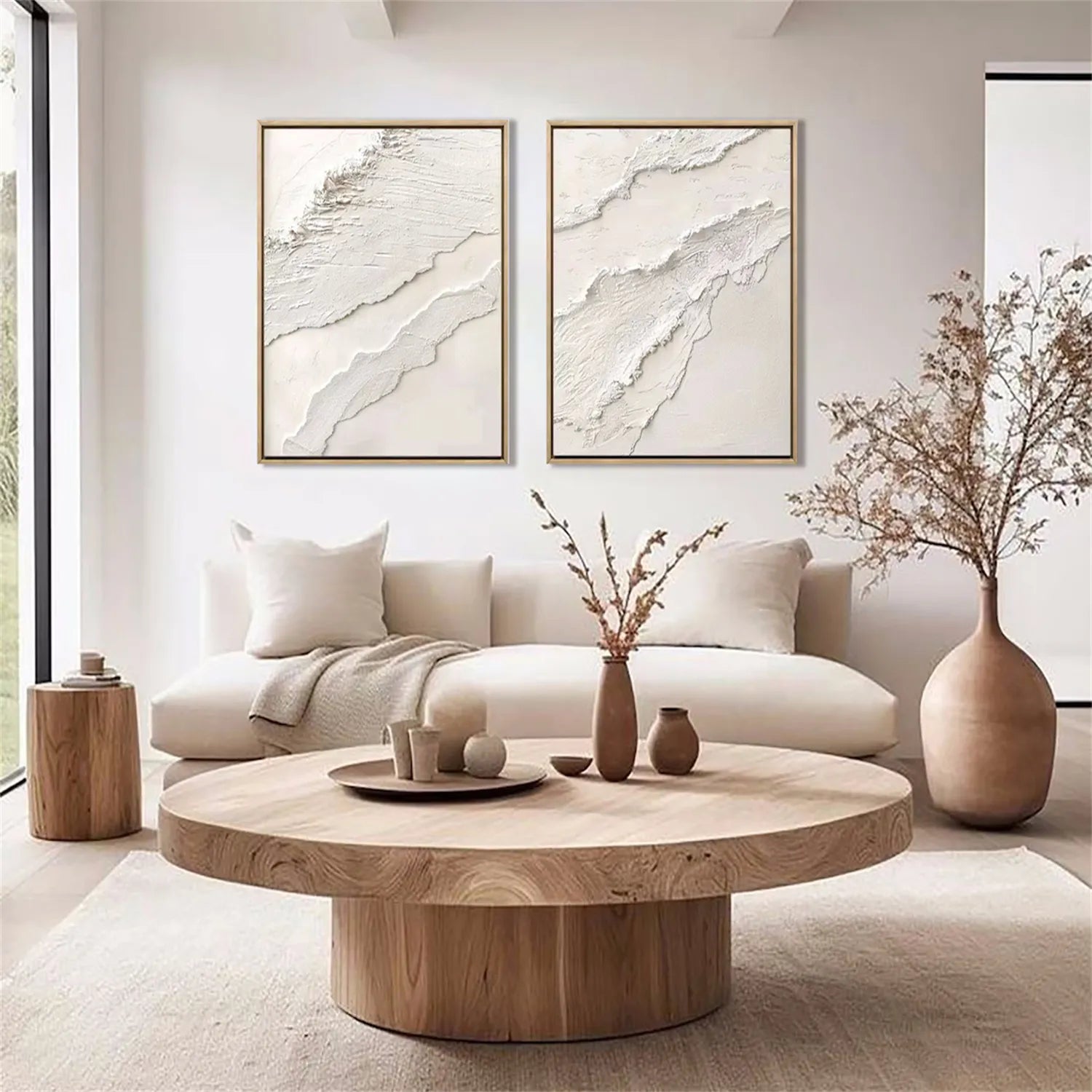 Minimalist Textured Plaster Art Paintings - Set of 2 Modern Abstract Wall Decor (#MM277) | Perfect for Living Room, Bedroom & Office Decor